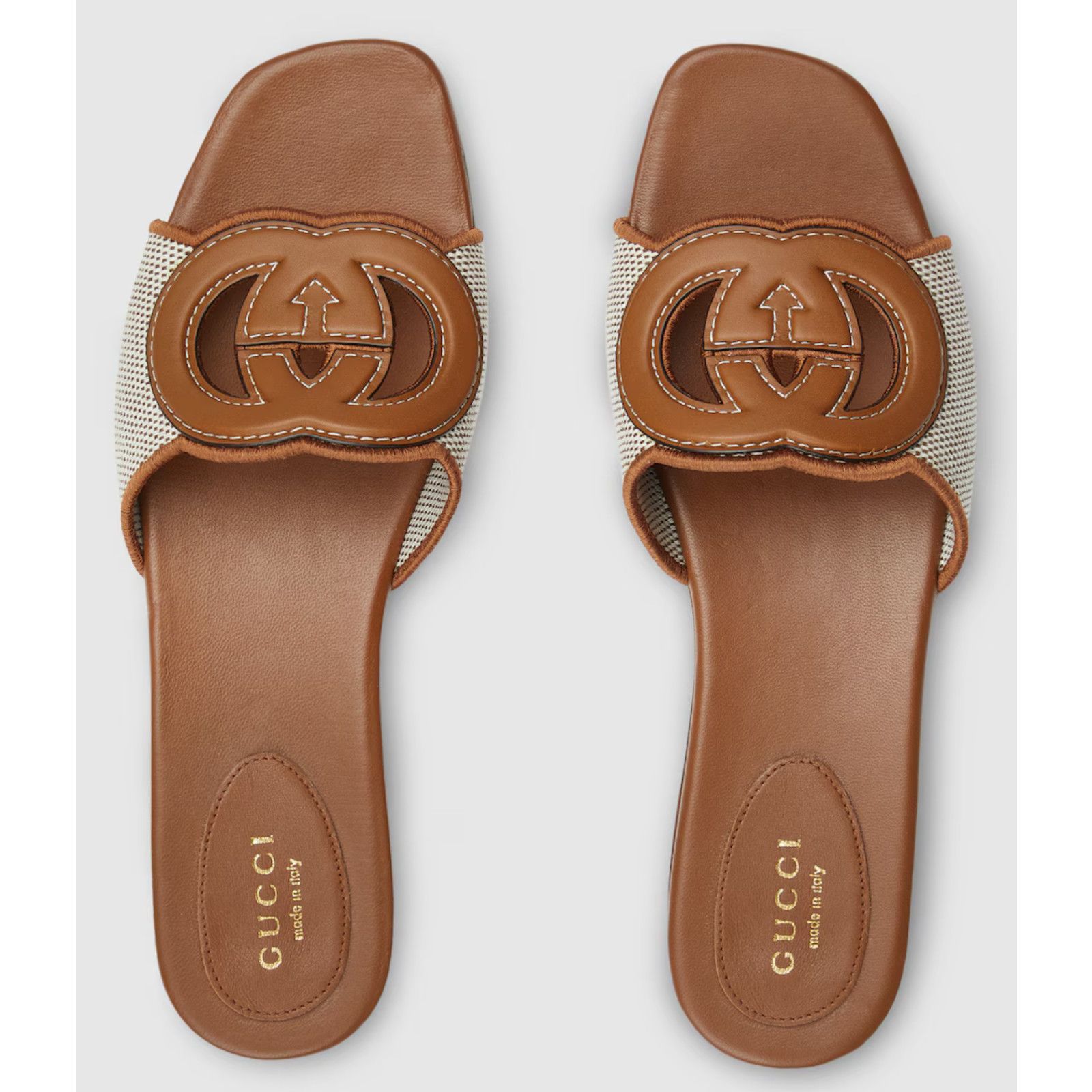 Gucci Gucci GG Interlocking Brown Leather Canvas Mule Sandal 42 Size US 12 / IT 42 - 8 Thumbnail