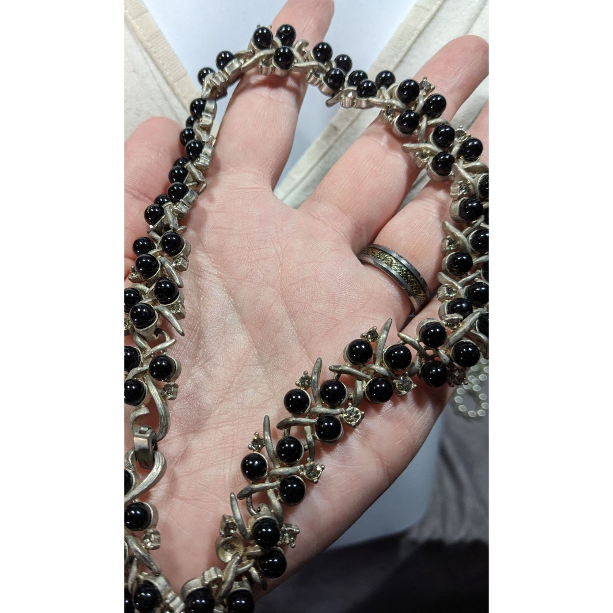 Other Vintage Black Gem And Rhinestone Studded Silver Tone Necklac Size ONE SIZE - 3 Thumbnail