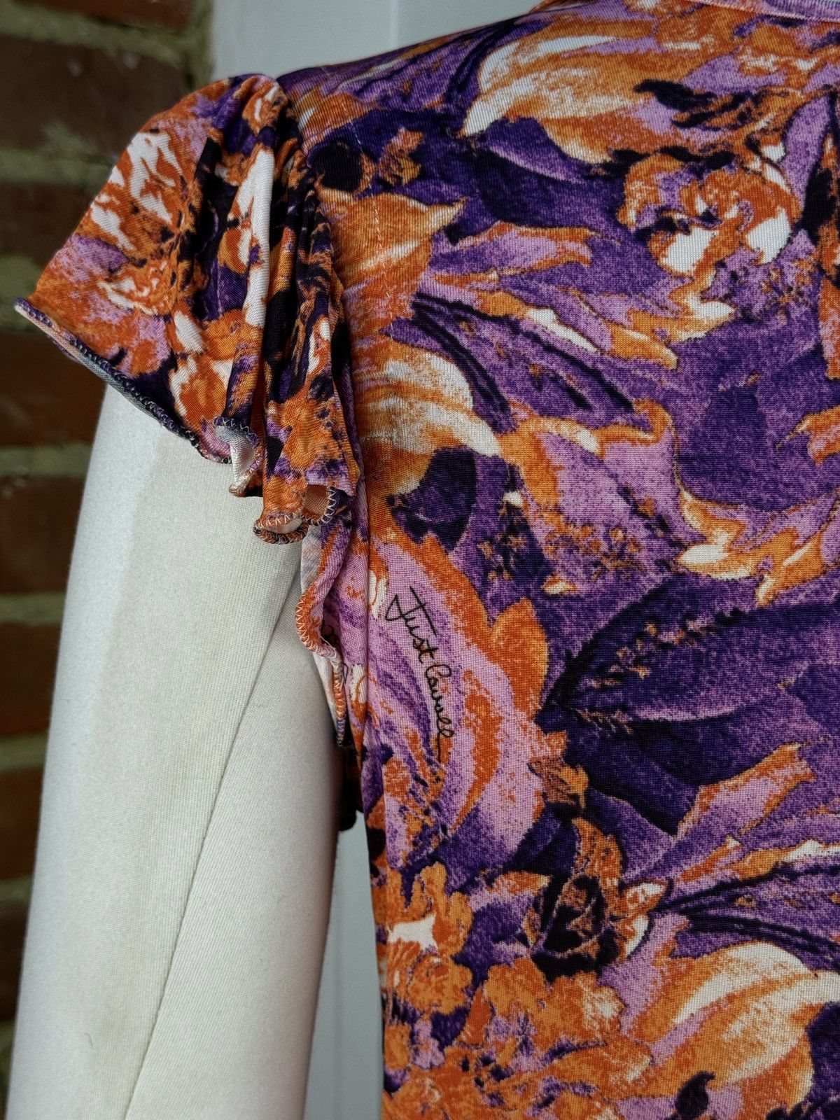 Designer × Just Cavalli × Vintage JUST CAVALLI Viscose Floral Flowers Multicolour T-Shirt Top Size M / US 6-8 / IT 42-44 - 12 Thumbnail