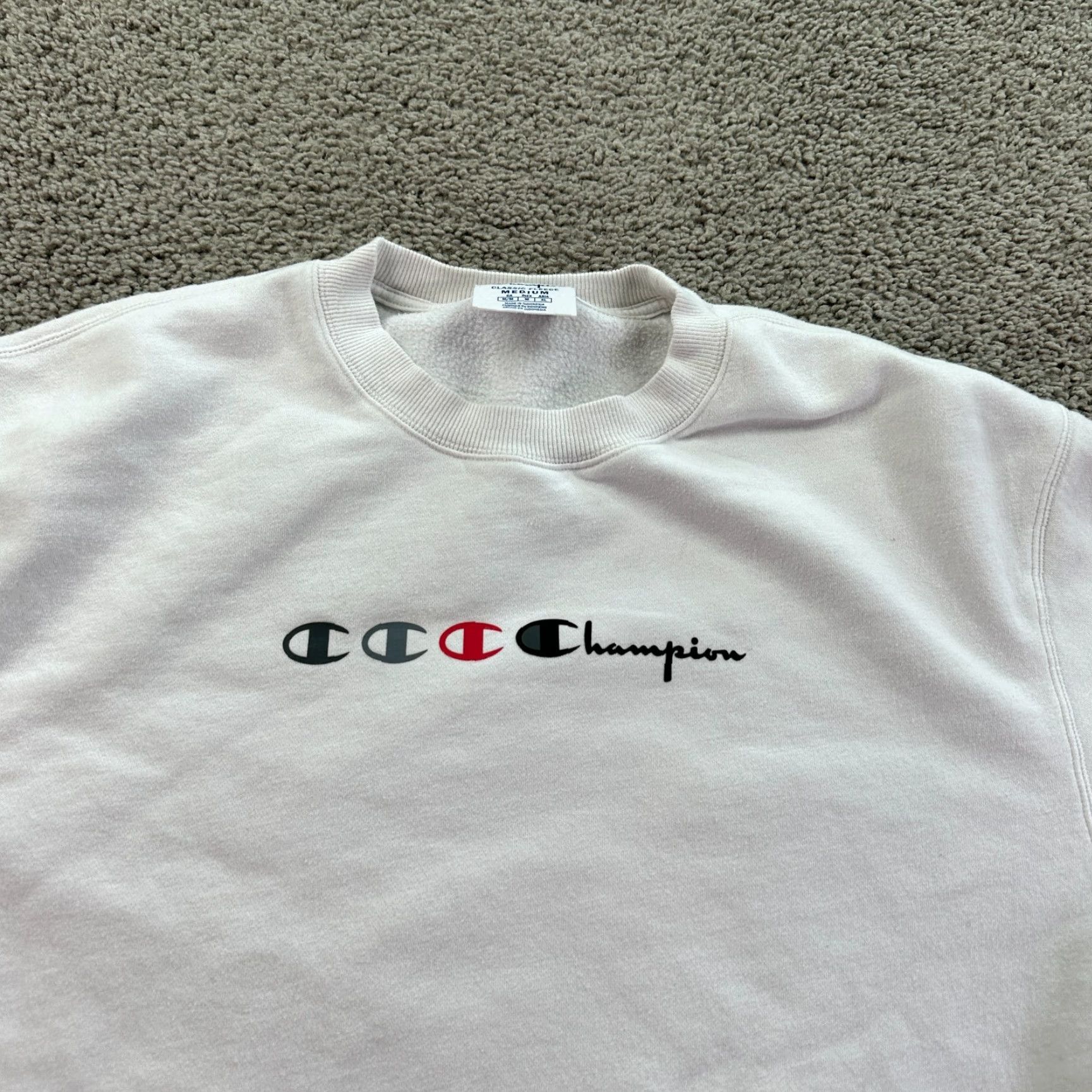 Champion Champion Sweatshirt Mens Medium White Logo Crewneck - Regular Fit, Cotton-Poly Knit, All Seasons, Pullover, Vintage No Size US M / EU 48-50 / 2 - 3 Thumbnail