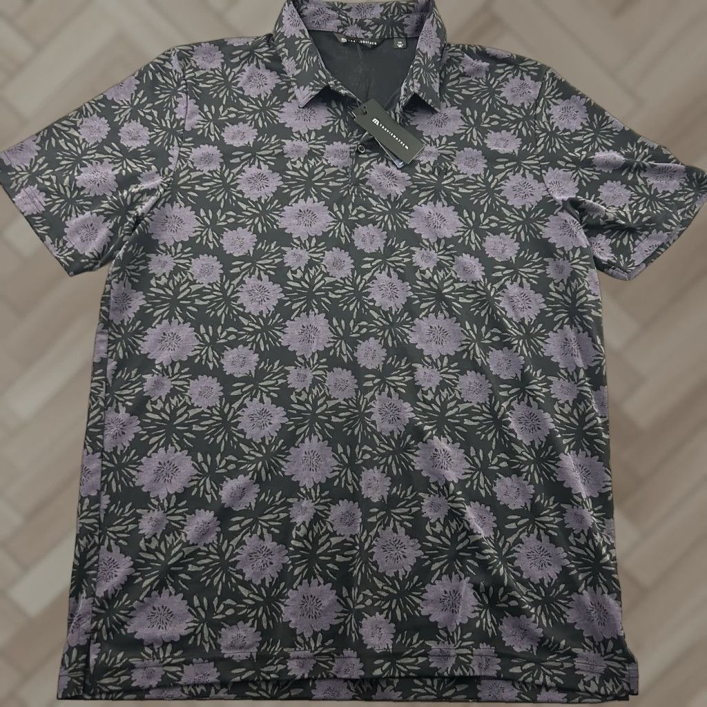 Travis Mathew Shirt Button-Up Short Sleeve Hawaiian Floral Polo Men 2XL Black