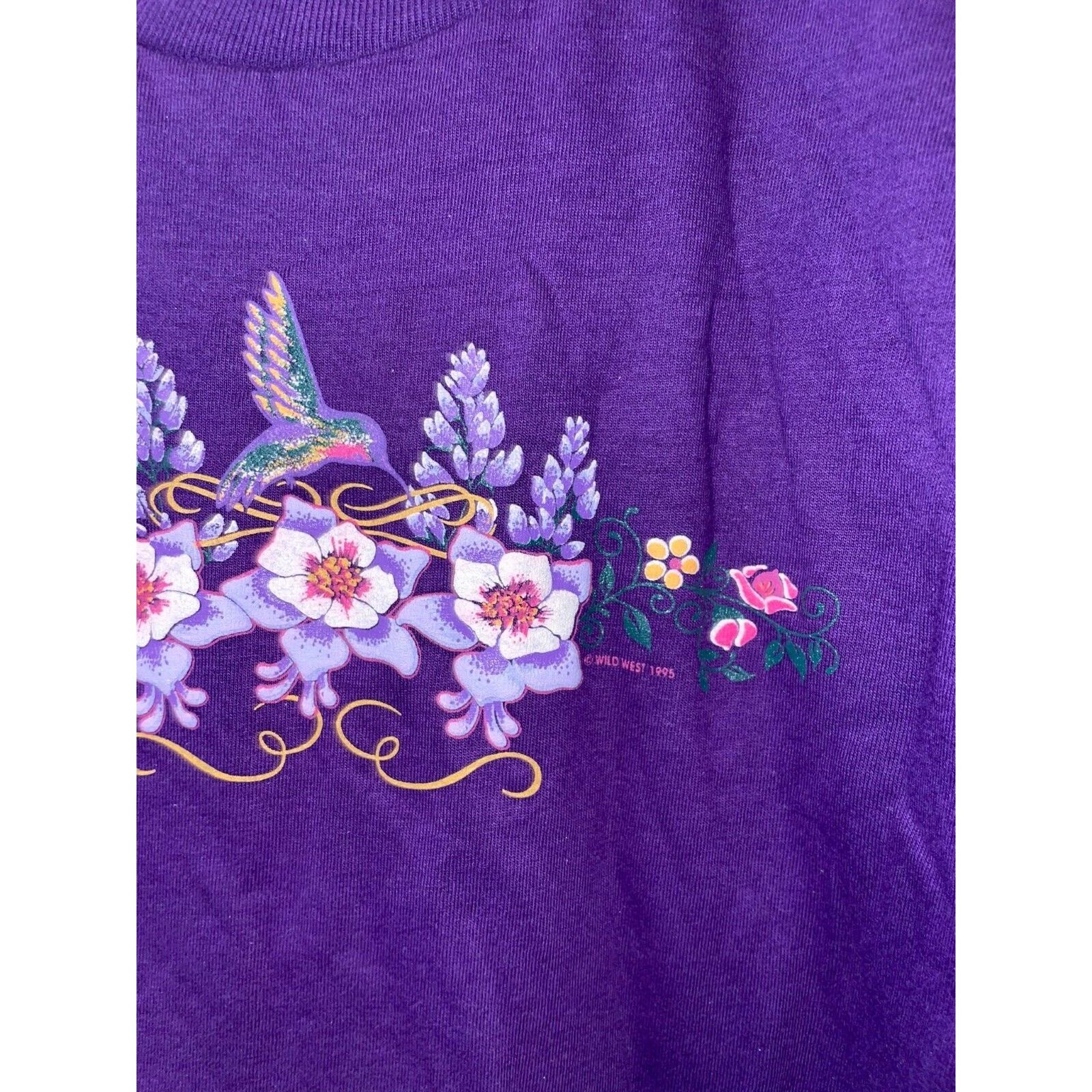 Jerzees Vintage Flower Shirt Wild West Bird Purple Tee VTG 90s Small Size US S / EU 44-46 / 1 - 4 Thumbnail