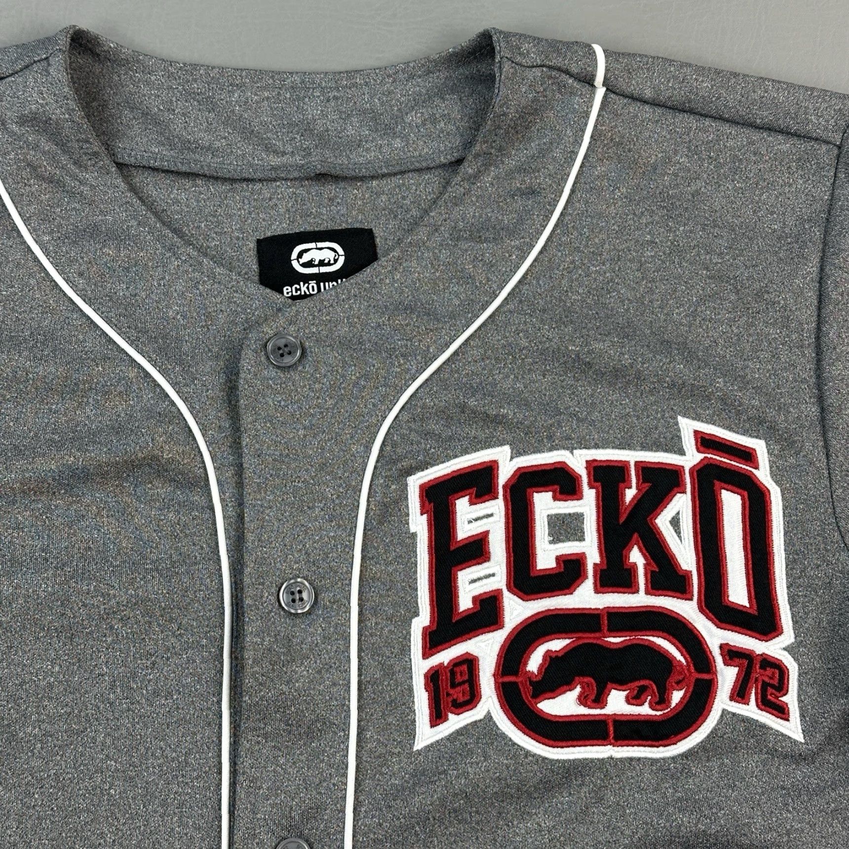 Ecko Unltd. Ecko Unltd Baseball Jersey Mens Large Gray Button Front Hip Hop Streetwear Y2K Size US L / EU 52-54 / 3 - 4 Thumbnail