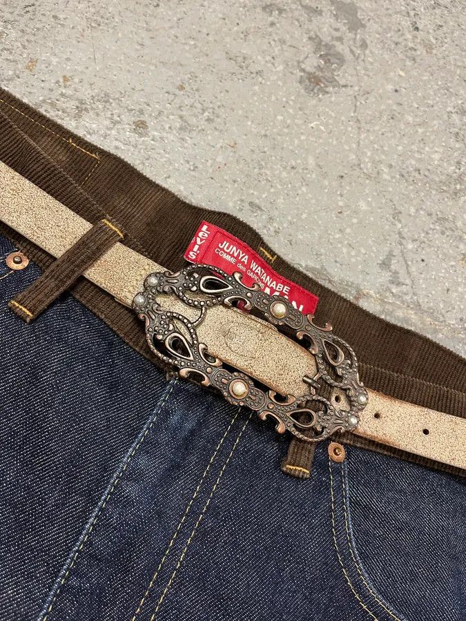 Roberto Cavalli × Vintage Cavalli Long Metal Ornament Buckle Beige Leathet Belt Size ONE SIZE - 3 Thumbnail