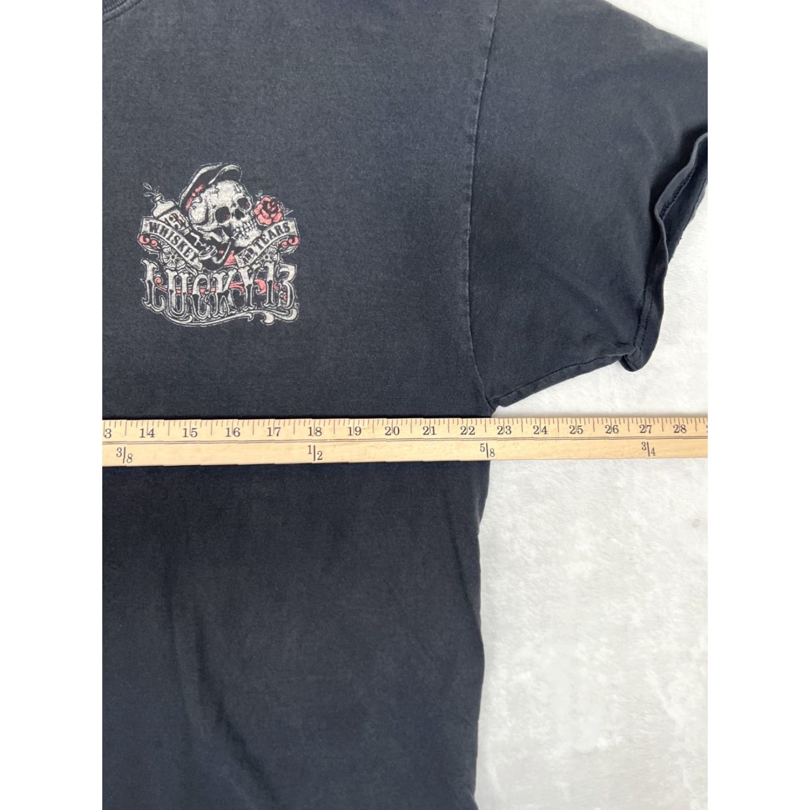 Vintage Lucky Thirteen T-Shirt Mens XL Black "Whiskey and Tears" Skull Tattoo Graphic Print Crew Neck Short Sleeve Size US XL / EU 56 / 4 - 7 Thumbnail