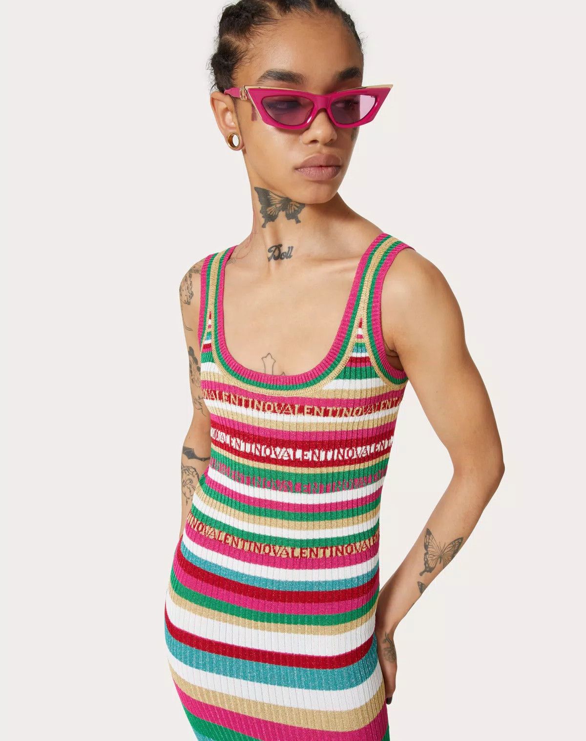 Valentino o1s1wg110625 Stripes Lurex Dress in Multicolor Size XXS / US 00 / IT 34 - 6 Thumbnail