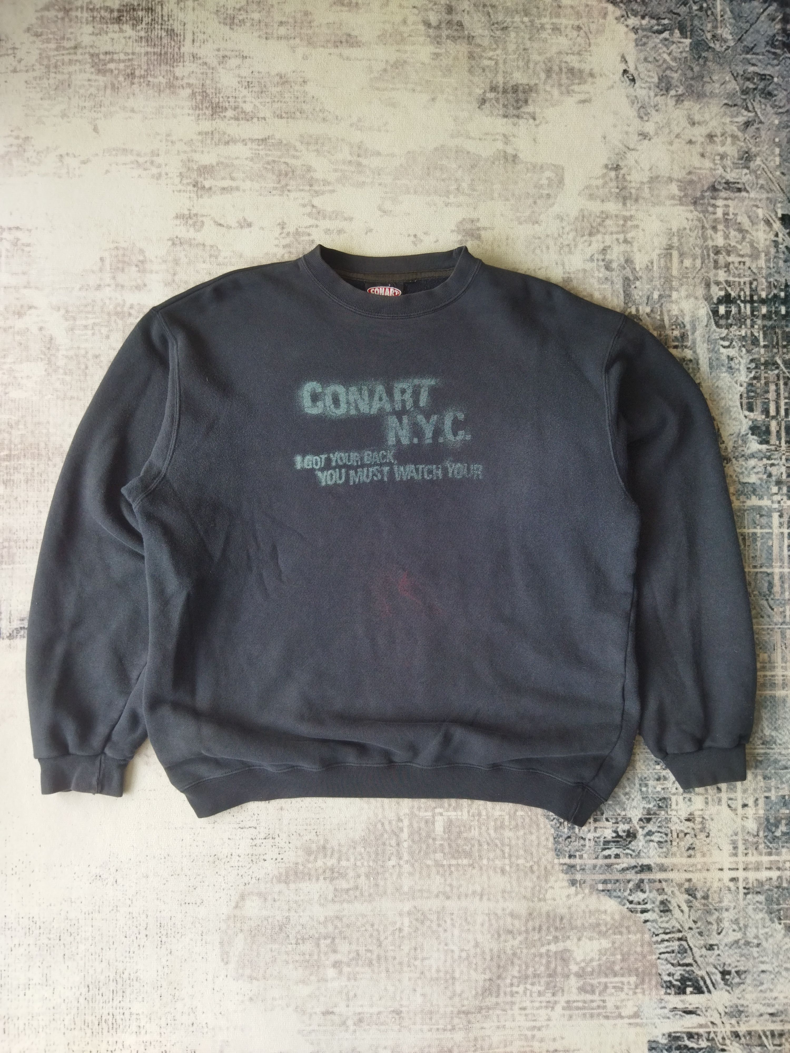 image of Vintage Conart Rap Tees Spell Out Logo Sweatshirt in Black, Men's (Size Medium)