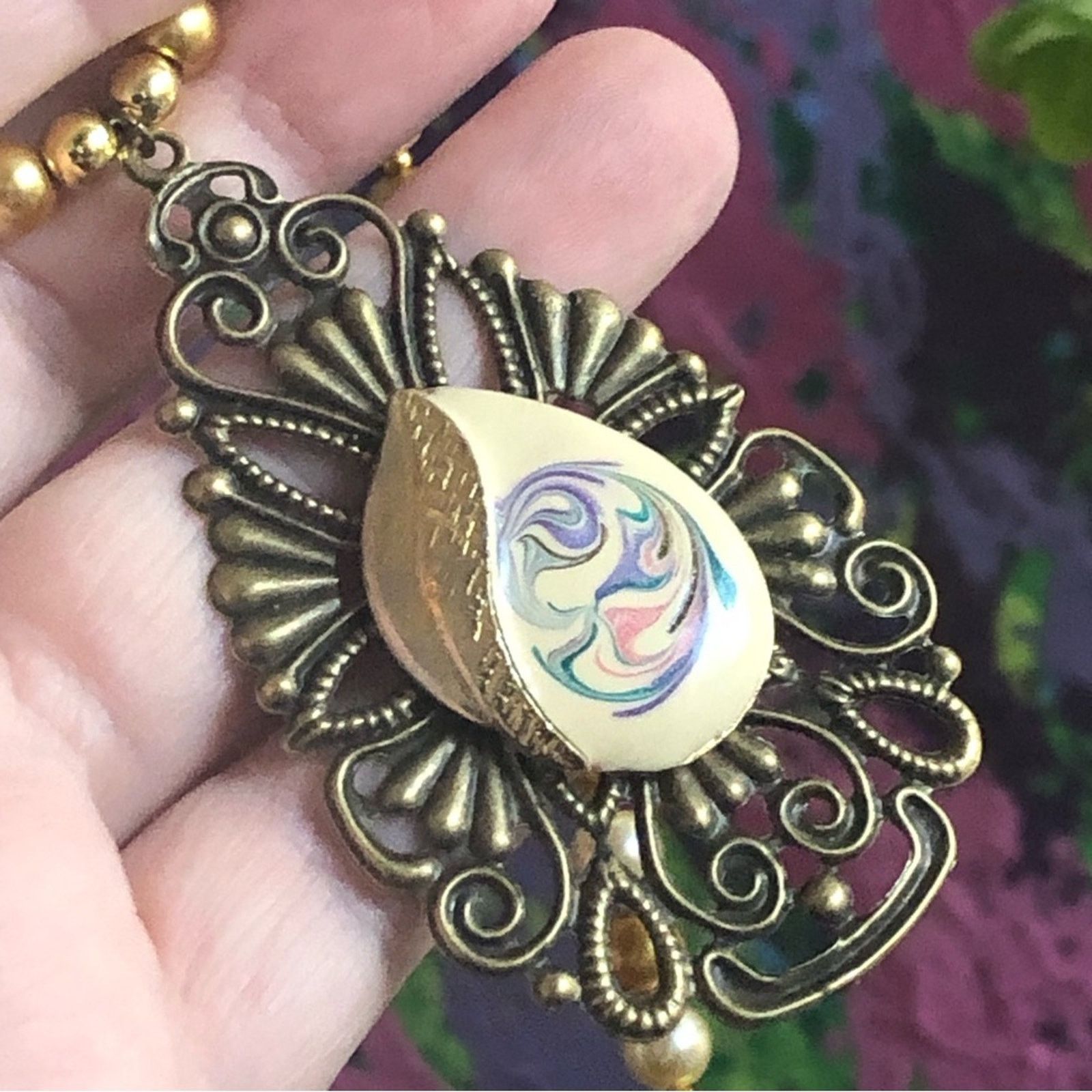 Handmade Handcrafted repurpose teardrop filigree Pearl necklace Size ONE SIZE - 3 Thumbnail