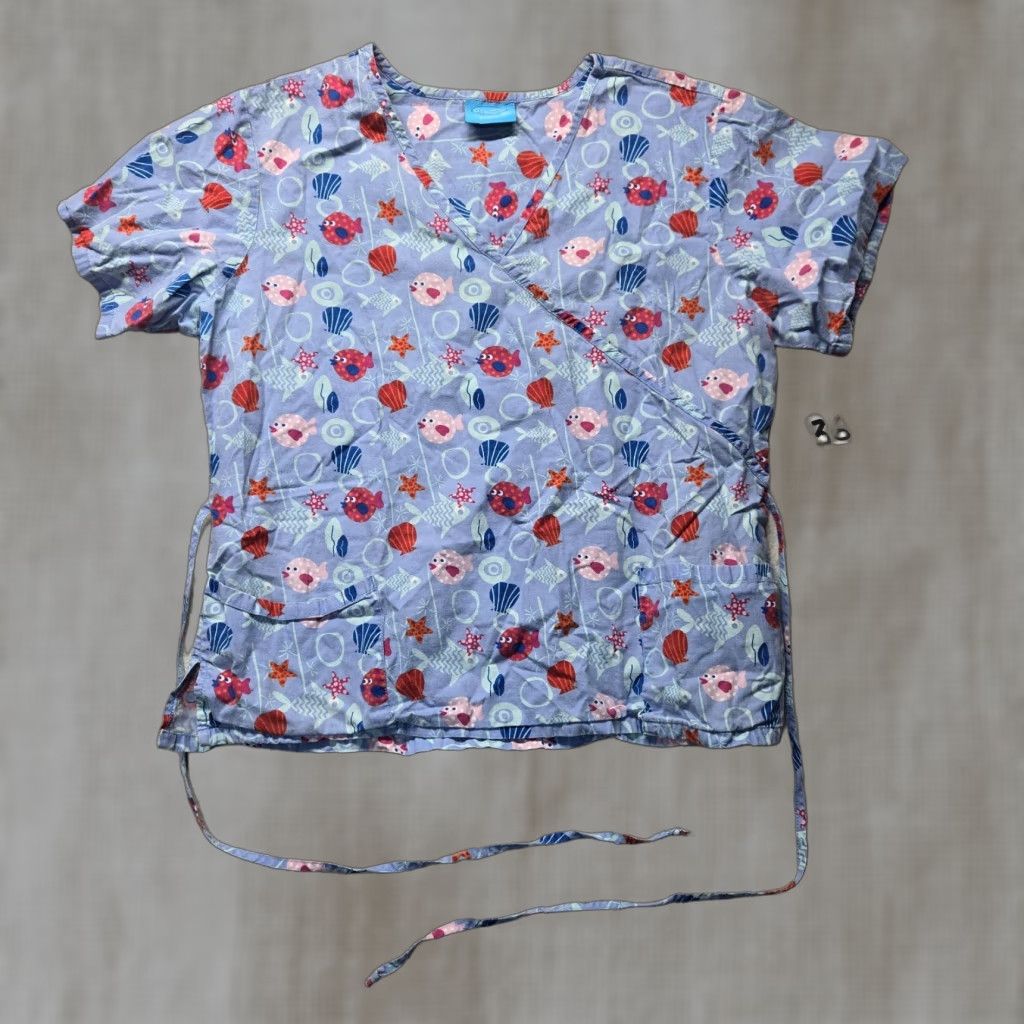 Vintage The Scrub Co. Blue Sea Life Scrub Shirt Top Short Sleeve Tie Adult Size 3XL XXXL Size US XXL / EU 58 / 5 - 1 Thumbnail