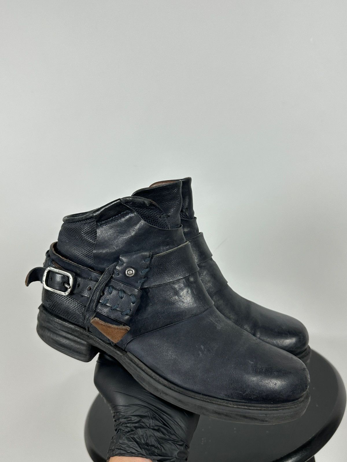 A.S.98 A.S.98. Airstep Navy Blue Leather Biker Ankle Boots Size US 8 / IT 38 - 5 Thumbnail