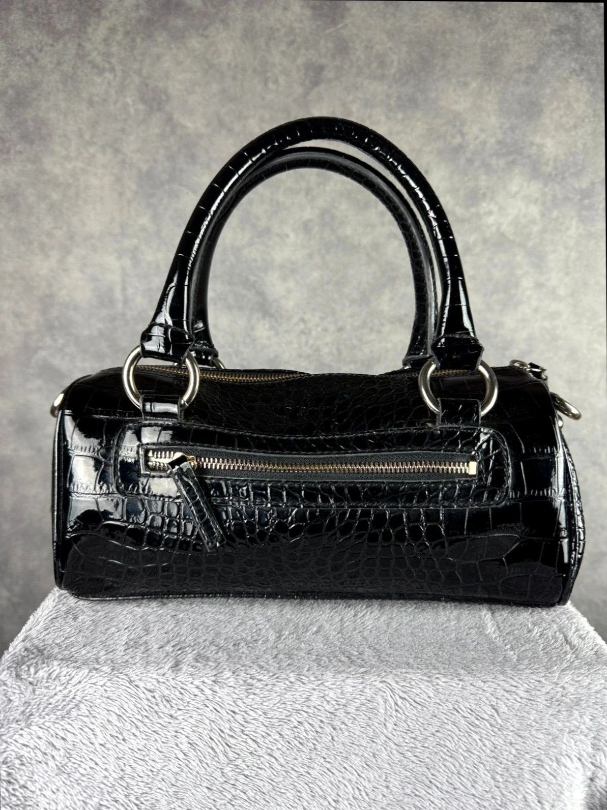 Guess Guess Patent Croc Handbag Black Bow Coquette Size ONE SIZE - 5 Thumbnail