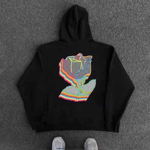 VIBE Vintage Street Hip Hop Pixel Flower Print Hooded Sweatshirt Size US L / EU 52-54 / 3 - 5 Thumbnail