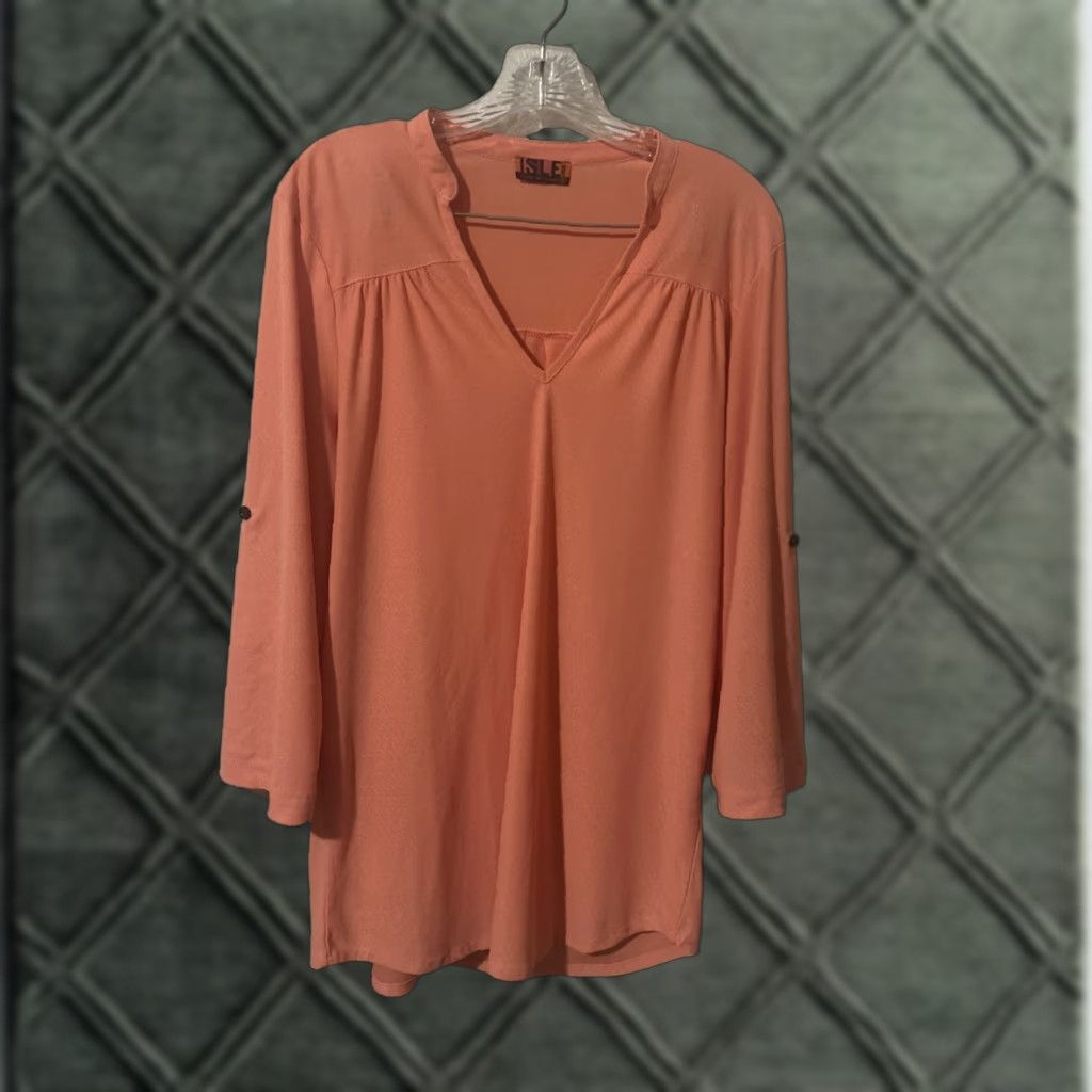 Vintage isle apparel Blouse Women S Orange V-Neck 3/4 Sleeve Pullover Casual Workwear" Size S / US 4 / IT 40 - 1 Thumbnail