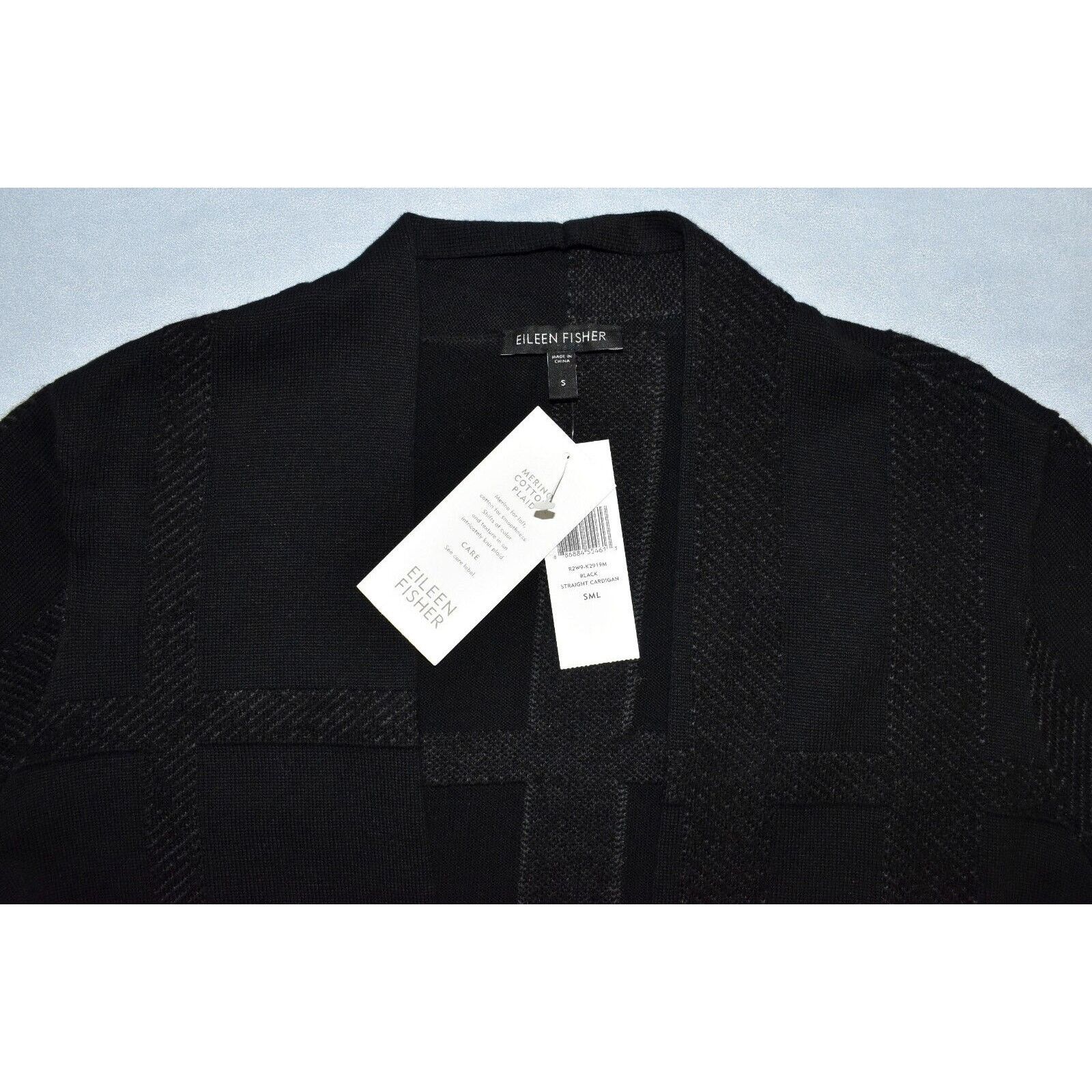 Eileen Fisher NWT EILEEN FISHER Black Merino Cotton Plaid Cardigan Sz S Size S / US 4 / IT 40 - 4 Thumbnail