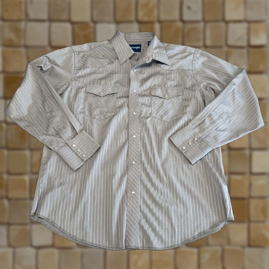 Wrangler VINTAGE Wrangler Men's Western Shirt XL Long Sleeve Striped Tan Pearl Snap Buttons Size US XL / EU 56 / 4 - 1 Thumbnail