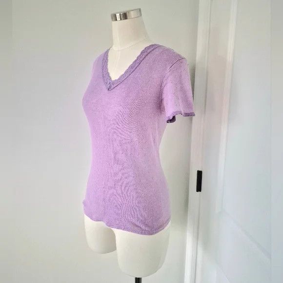Gap Vtg Pointelle Lace Trim V-Neck PJ Tee Spring Summer Y2K Size S / US 4 / IT 40 - 3 Thumbnail