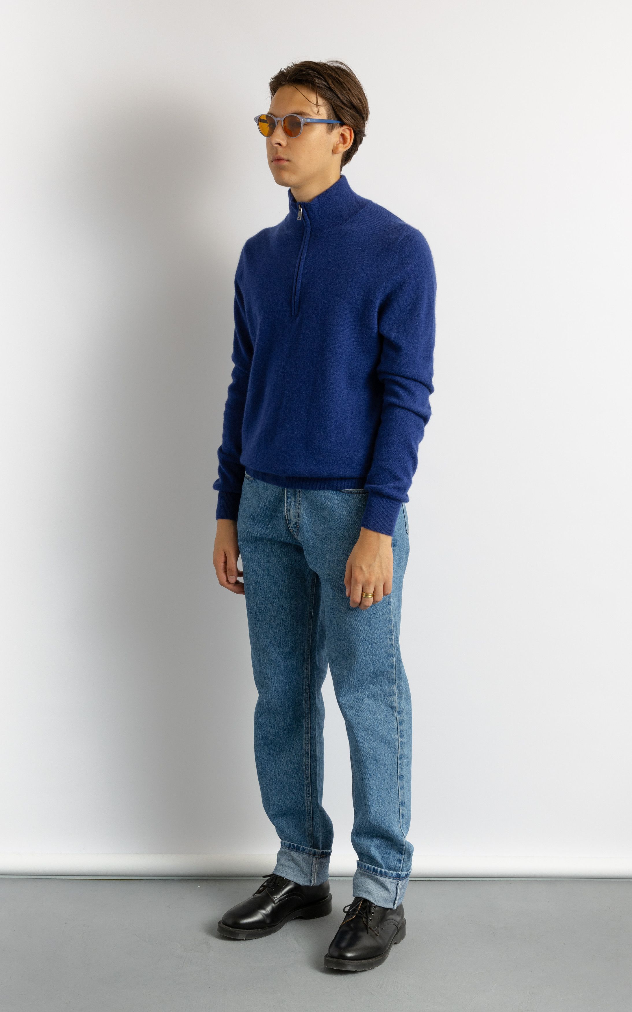 Vintage Unisex Cashmere Blue 1/4 Zip Turtleneck Sweater 8734 Size US M / EU 48-50 / 2 - 3 Thumbnail