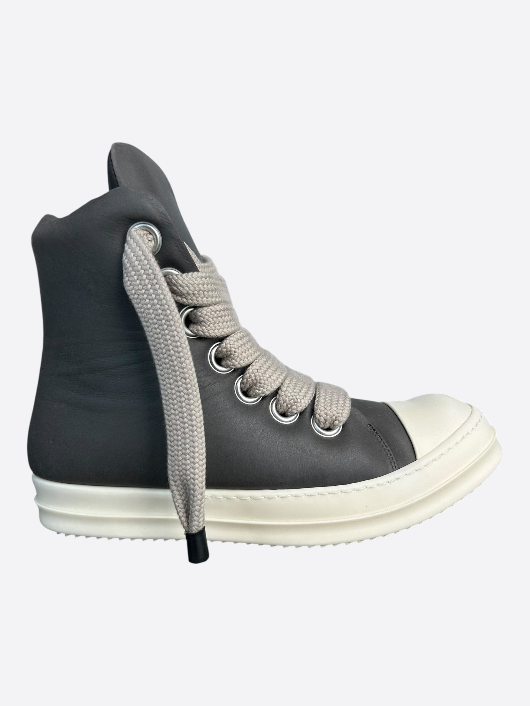 Rick Owens Grey & White Leather Jumbo Lace High Top Puffer Sneakers Size US 9 / EU 42 - 5 Thumbnail