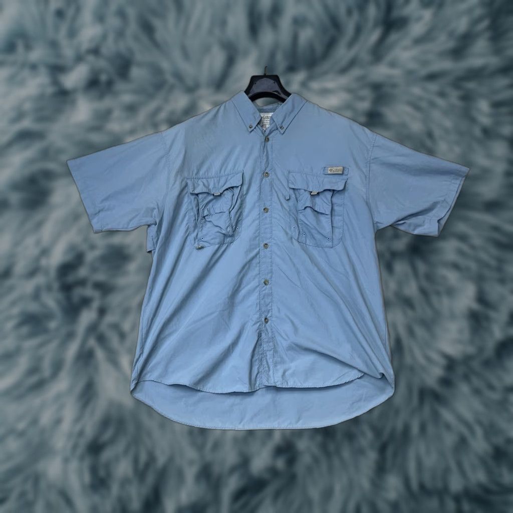 Vintage Columbia PFG Shirt Mens L Button-Up Short Sleeve Blue 30+ UPF Collared Nylon Polyester Pockets Size US L / EU 52-54 / 3 - 1 Thumbnail