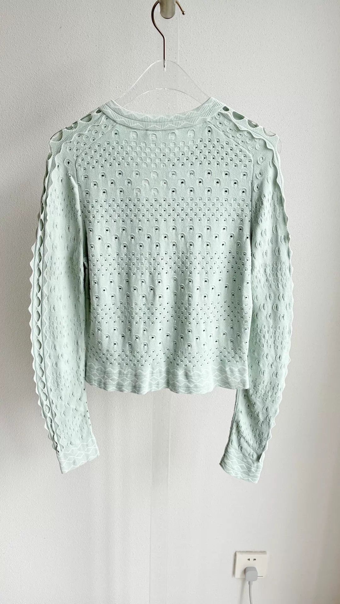Alexander McQueen AMQ Mint Green Intricate Openwork Knit Cardi S Size S / US 4 / IT 40 - 2 Thumbnail
