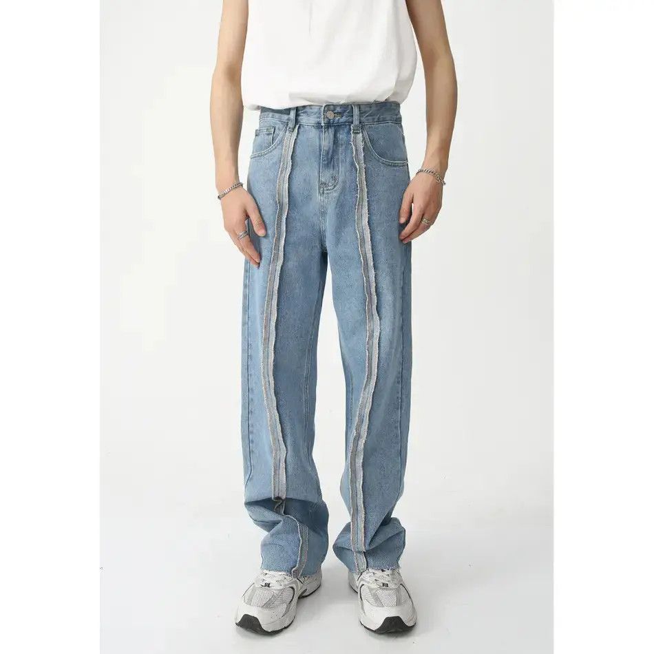 Japanese Brand Retro loose patchwork fringed jeans Size US 32 / EU 48 - 3 Thumbnail