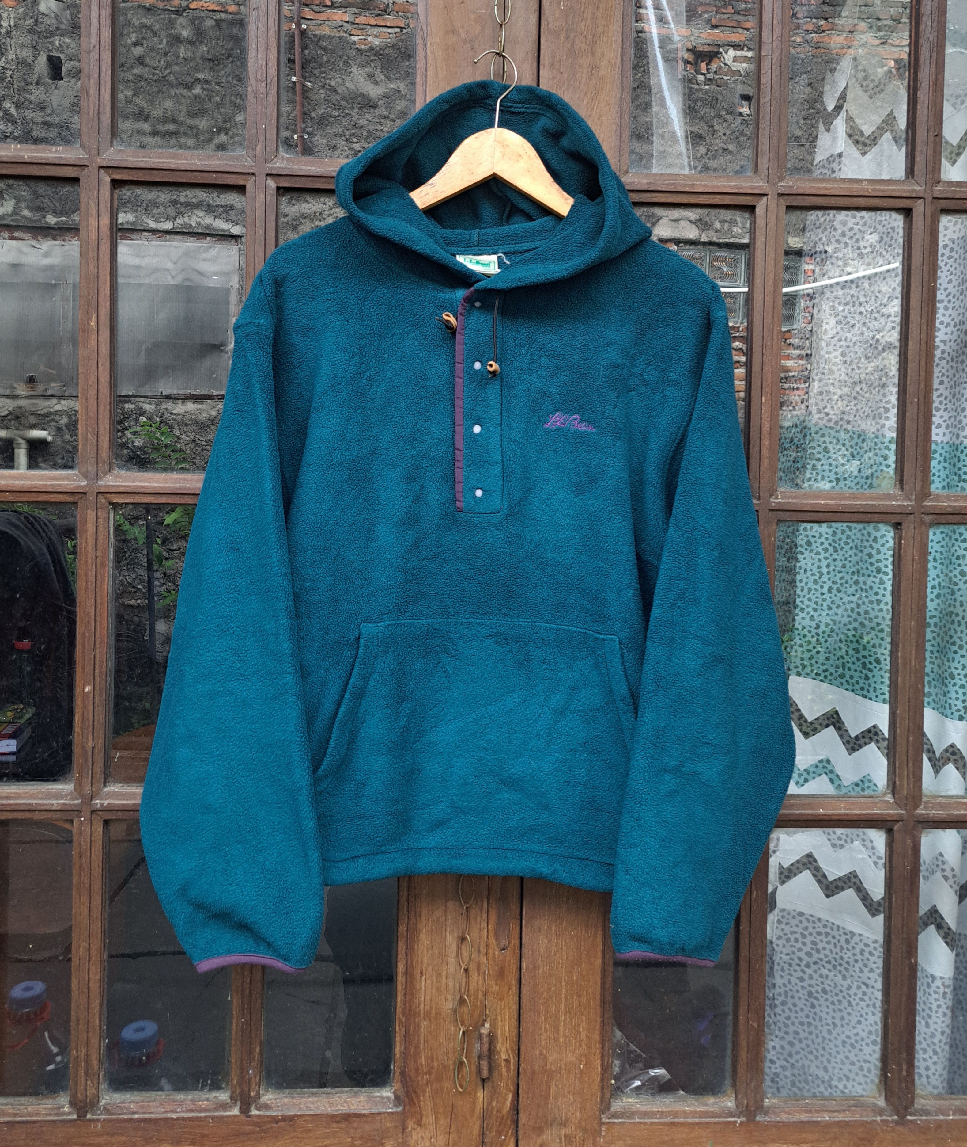 L.L. Bean Vintage 80s LL Bean Half Button Fleece Hoodie Unisex L Size L / US 10 / IT 46 - 1 Thumbnail