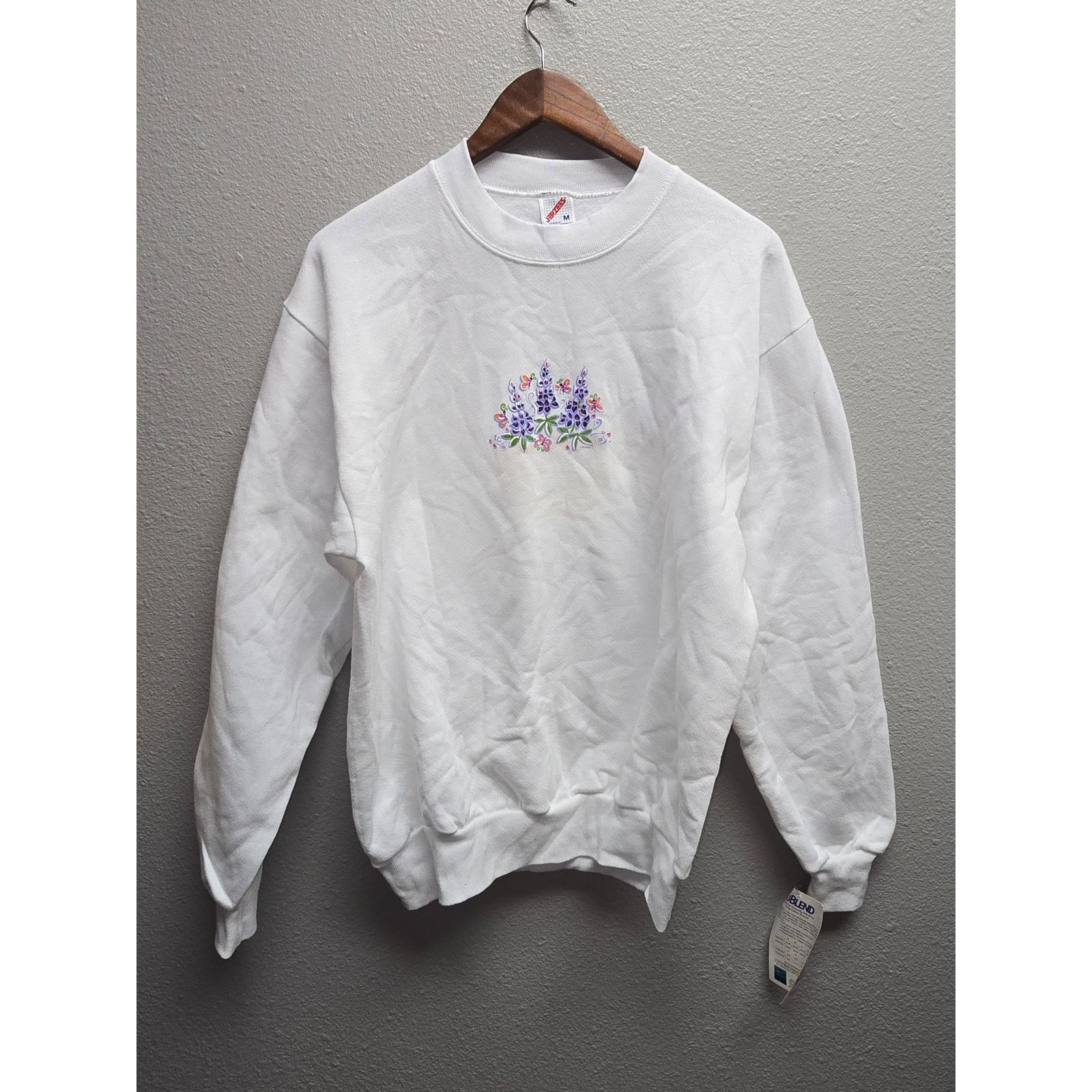 Jerzees × Vintage Vintage White Crewneck Flower Graphic 90s Sweatshirt NWT M Size M / US 6-8 / IT 42-44 - 1 Thumbnail