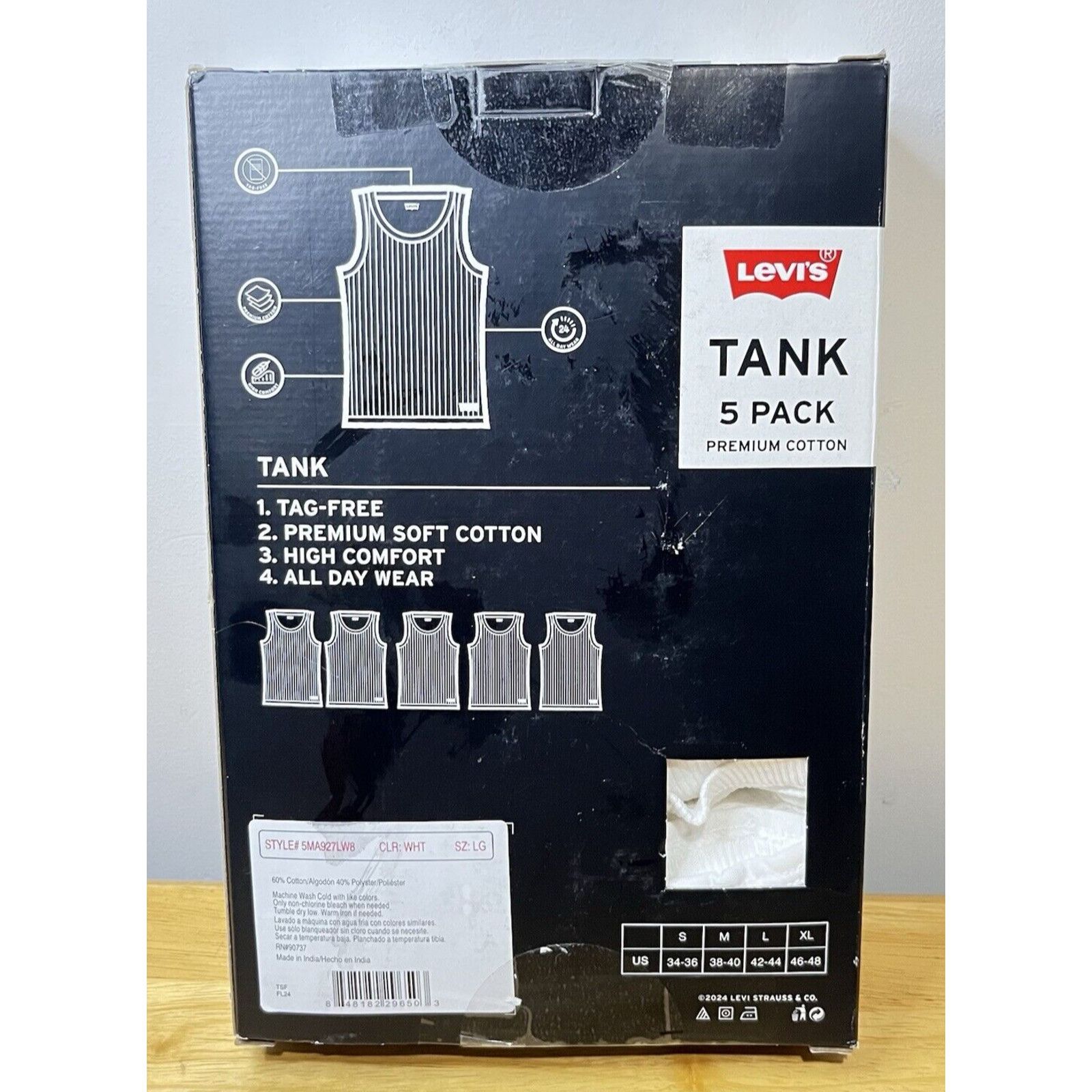 Levi's Levi’s Men's Ribbed Premium Tank Top 5 Pack White LARGE Size US L / EU 52-54 / 3 - 2 Thumbnail