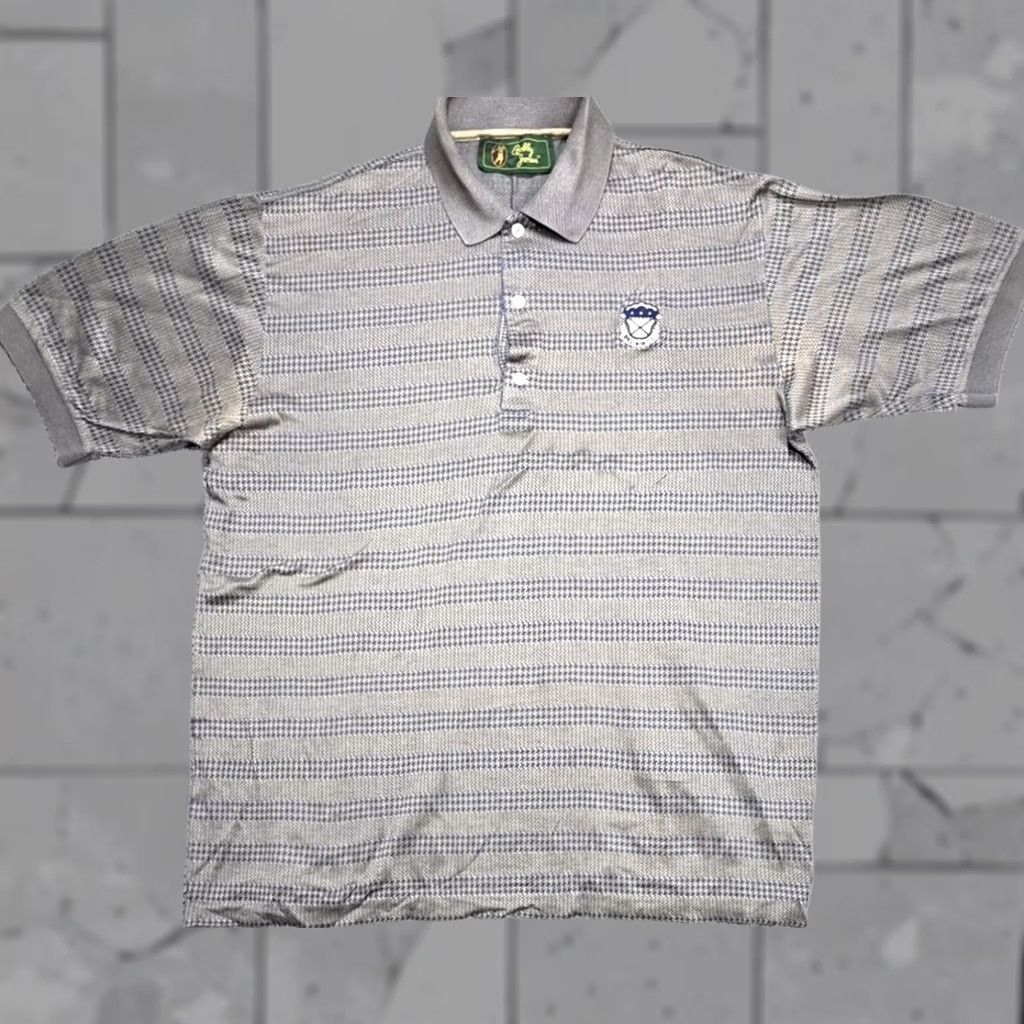 Vintage Bobby Jones Bel-Air C.C Embroidered Polo Shirt L Gray Houndstooth Button-Up Short Sleeve Italy Vintage Mens Size US L / EU 52-54 / 3 - 1 Thumbnail