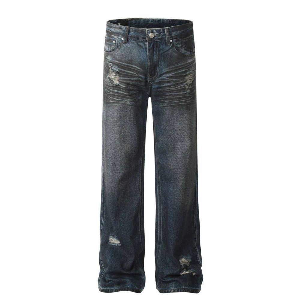 Vintage Retro men's washed distressed loose straight ripped jeans Size US 32 / EU 48 - 1 Thumbnail