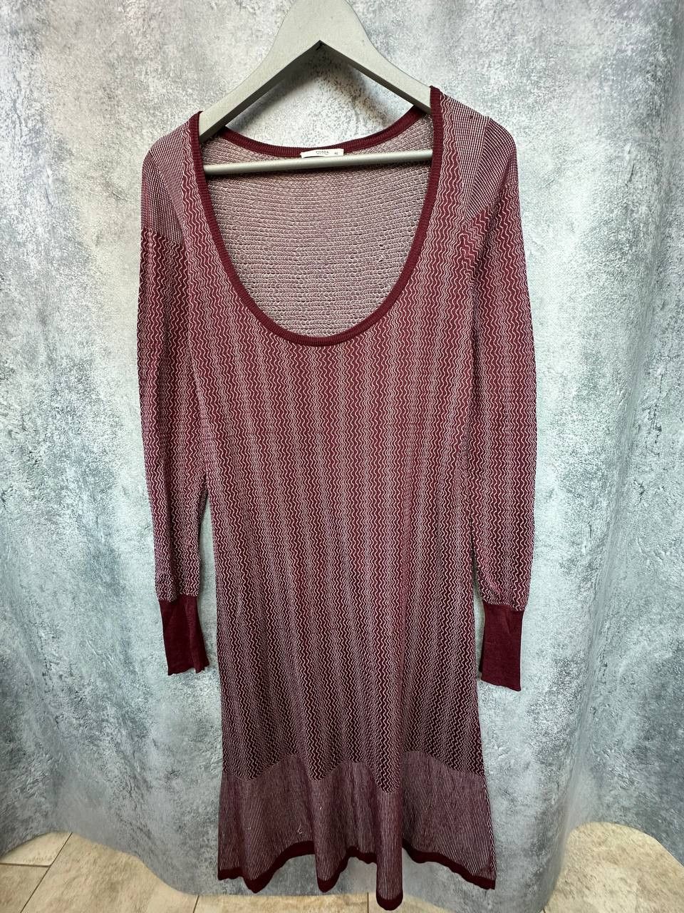 Prada Prada Knit Sheer Maxi Dress Burgundy Zigzag Pattern Italy Size L / US 10 / IT 46 - 1 Thumbnail