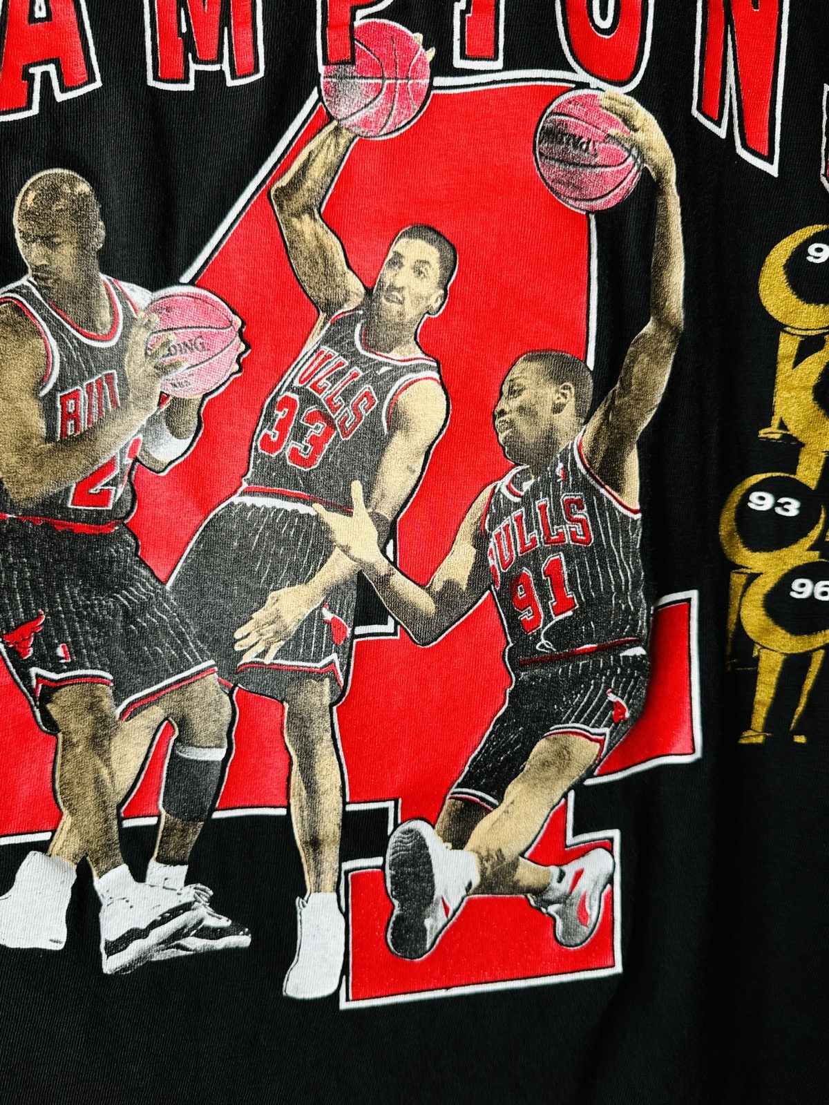 NBA × Vintage 1996 Chicago Bulls Jordan Pippen Rodman Tee BOXEY FIT Size US XL / EU 56 / 4 - 10 Thumbnail
