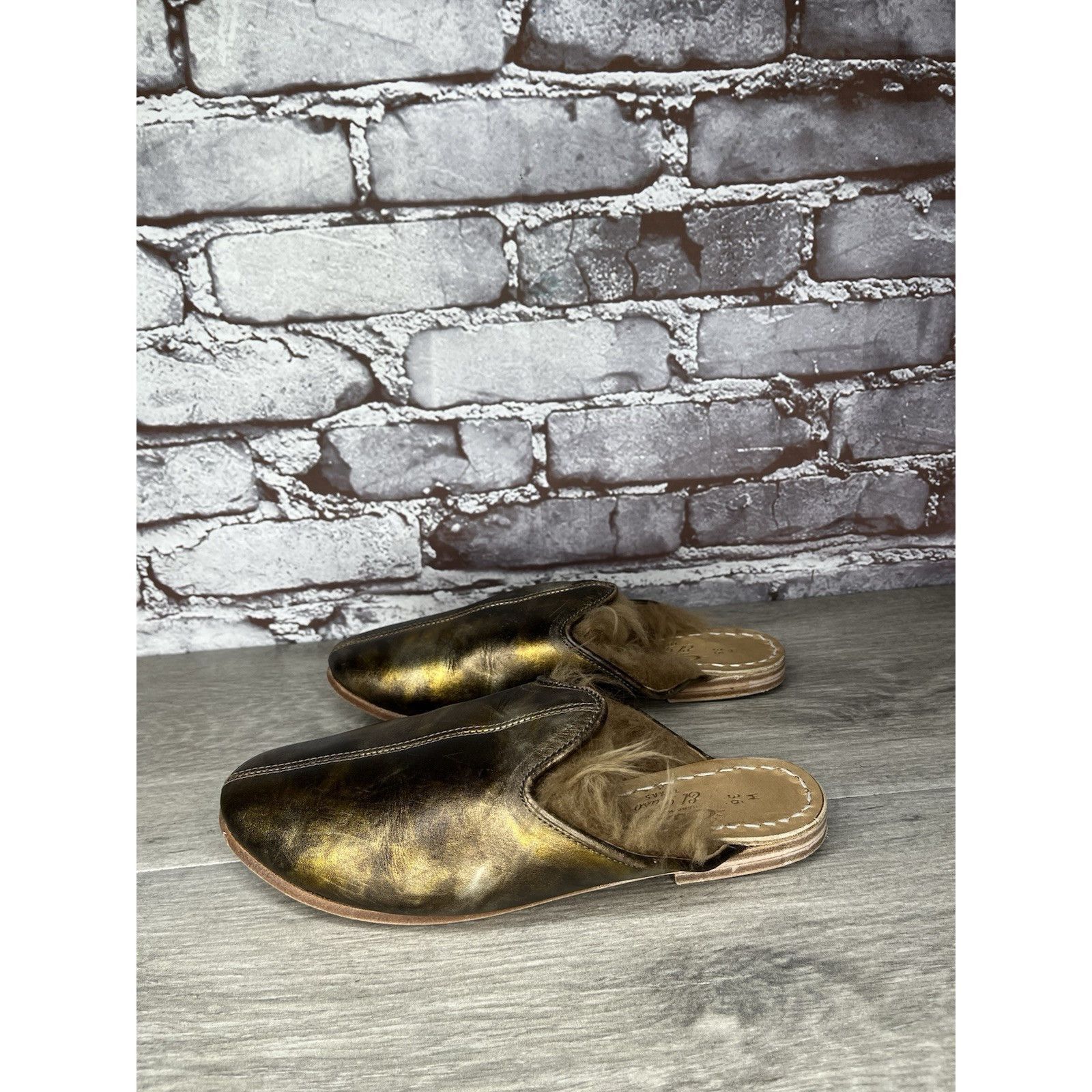 Saba Sabah Baba Big Bend Olive Shearling Bronze Slippers Mules Fl Size US 6 / IT 36 - 11 Thumbnail