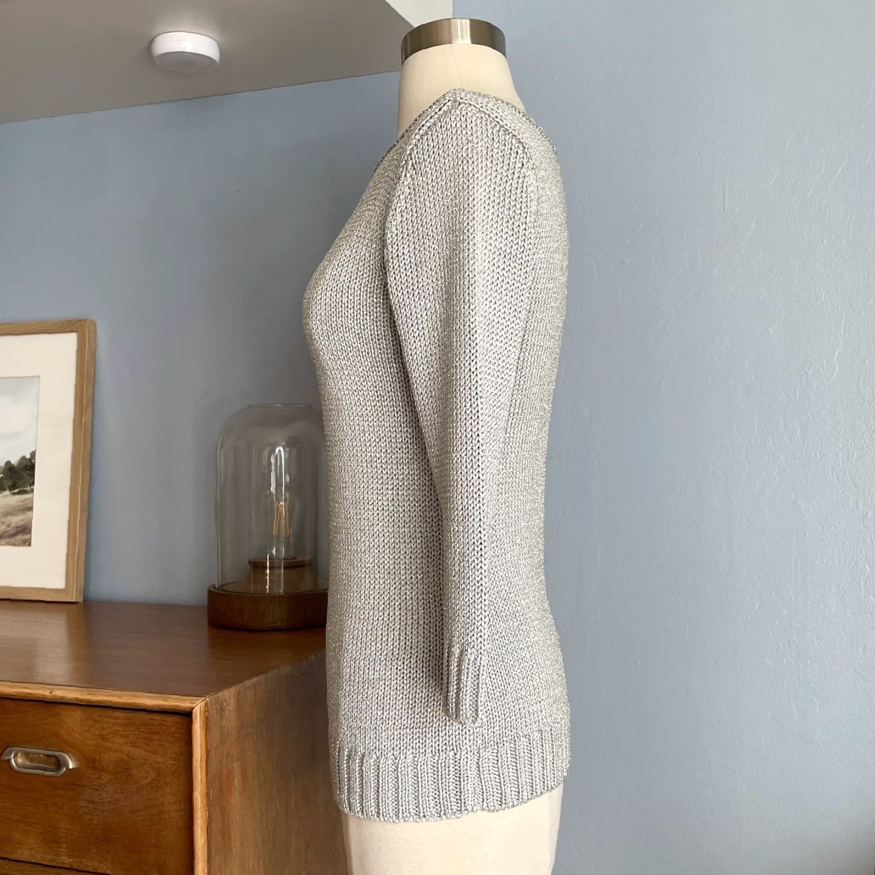 Ralph Lauren VINTAGE Ralph Lauren Black Label Silver Metallic Knit Boatneck Sweater Size S Women's Pullover Knit Silver Boat Neck 3/4 Sleeve Classic Designer Size S / US 4 / IT 40 - 3 Thumbnail