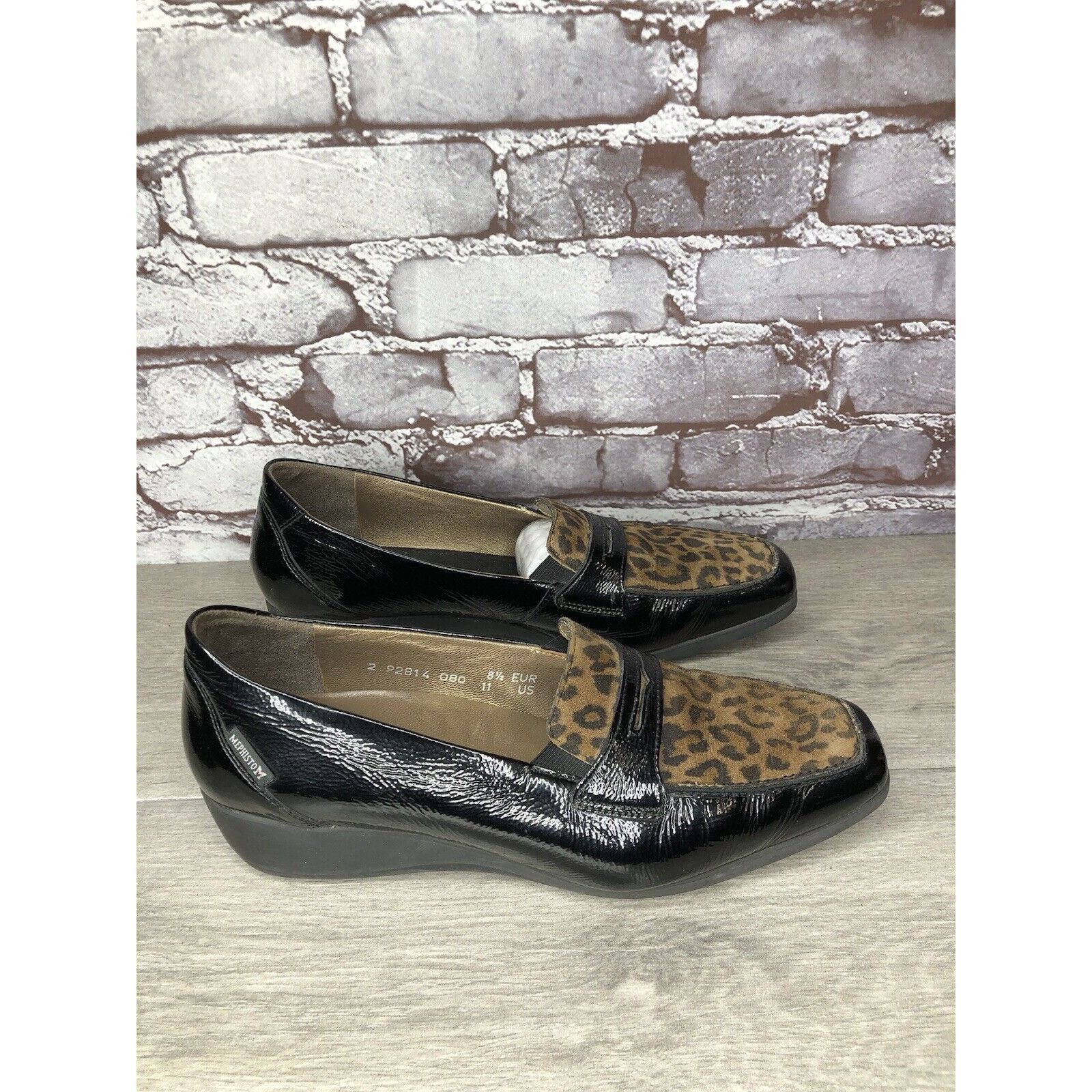 Mephisto Mephisto Air Jet Black Patent Leopard Print Penny Wedge Shoe Size US 11 / IT 41 - 19 Thumbnail