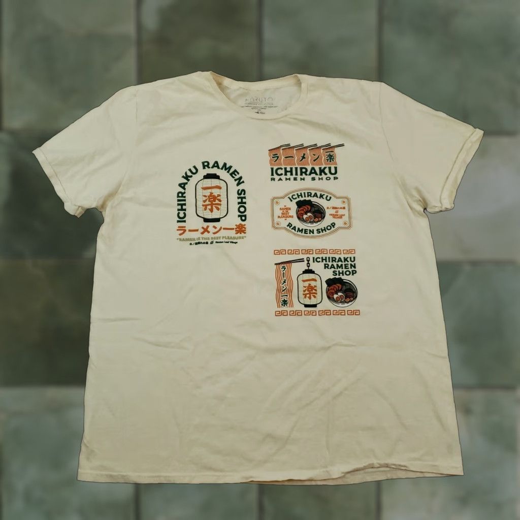 Vintage Naruto Anime Ichiraku Ramen Shop Beige Short Sleeve Crew Neck T-Shirt Mens Large Size US L / EU 52-54 / 3 - 1 Thumbnail