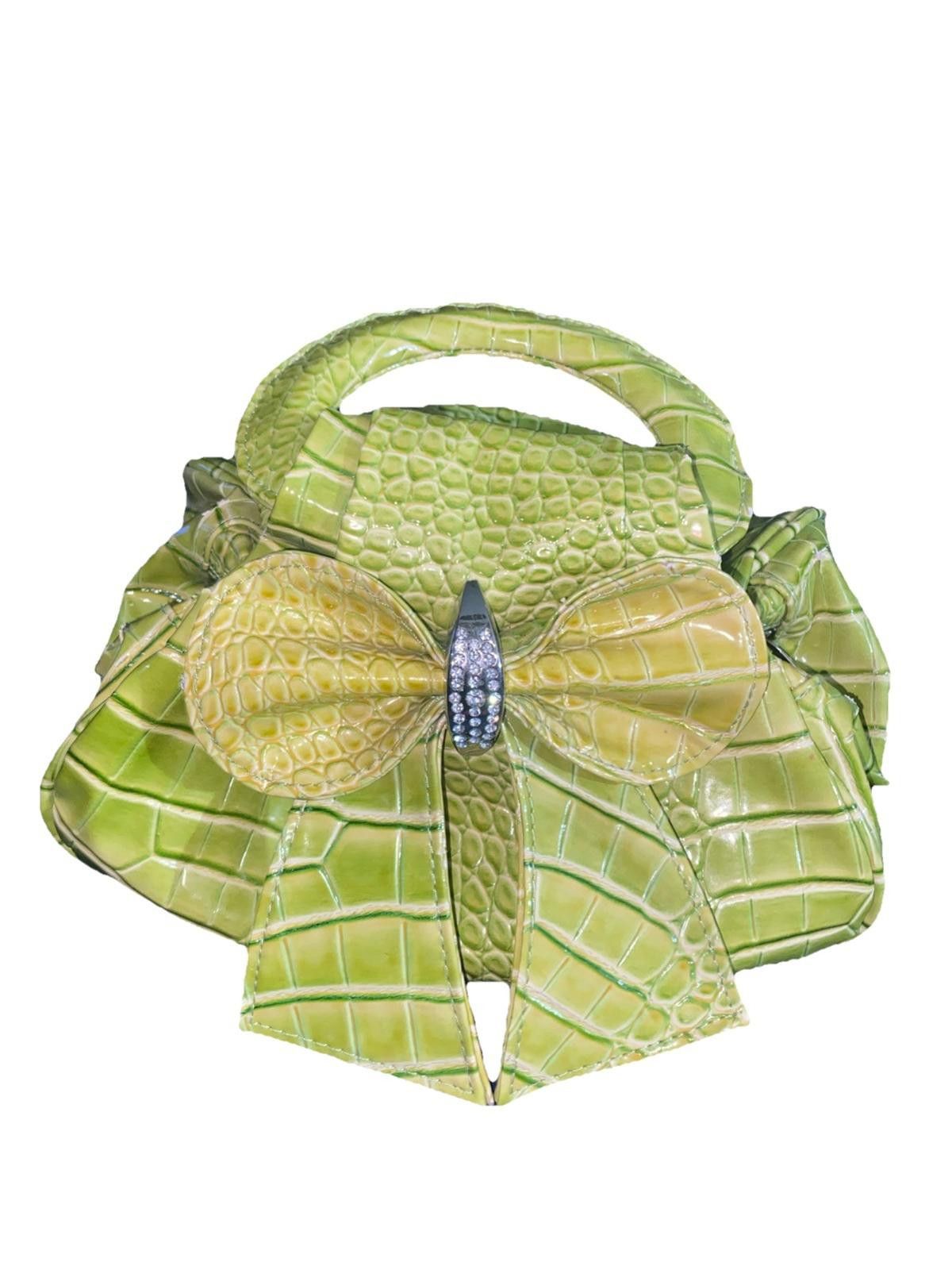 The Unbranded Brand Crocodile-Embossed Y2K Small Beige Handbag Bow Rhinestones Size ONE SIZE - 1 Thumbnail