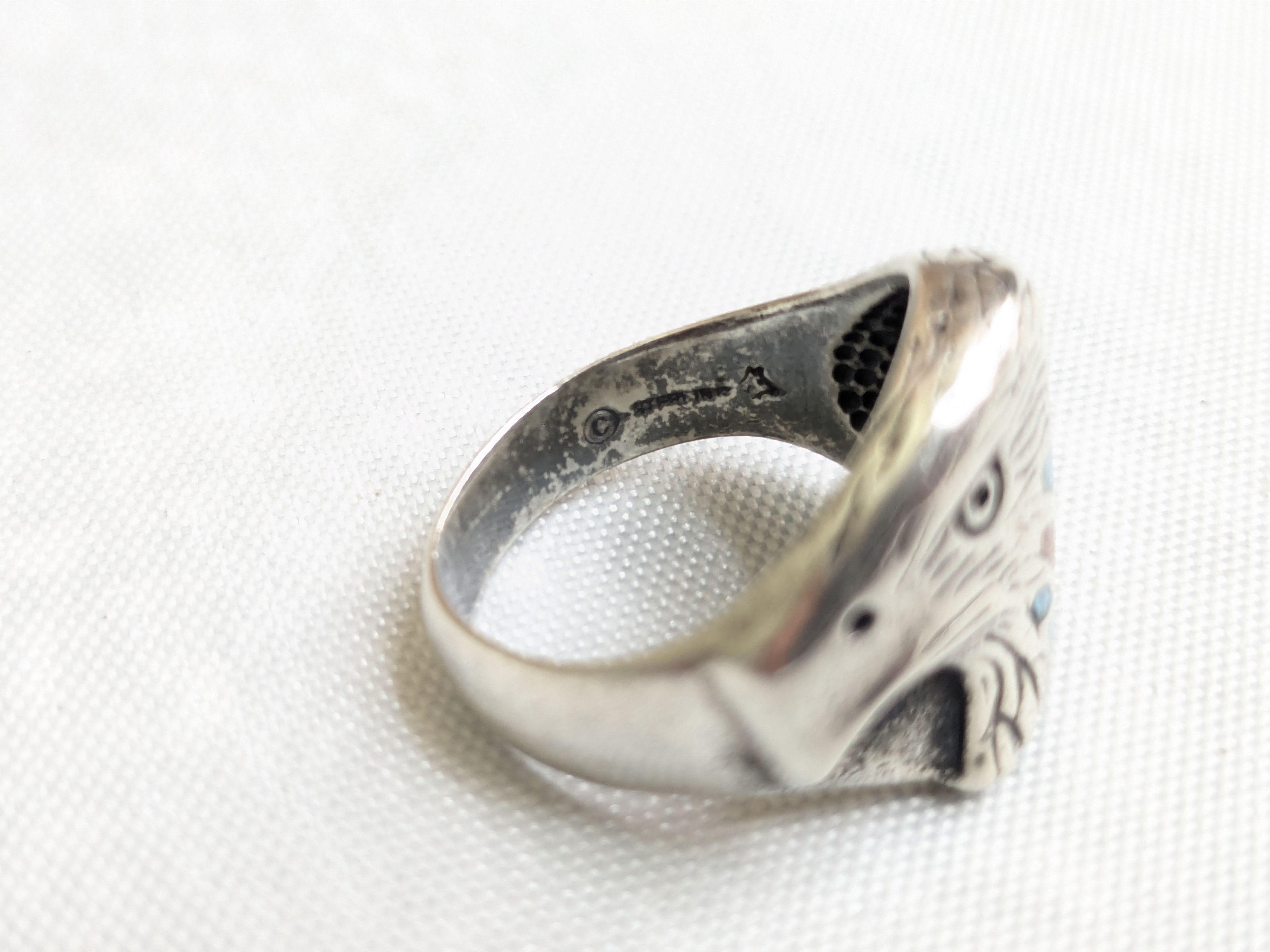 Jewelry Sterling Silver Ring Crushed Turquoise Coral 8 Eagle Native Size ONE SIZE - 9 Thumbnail