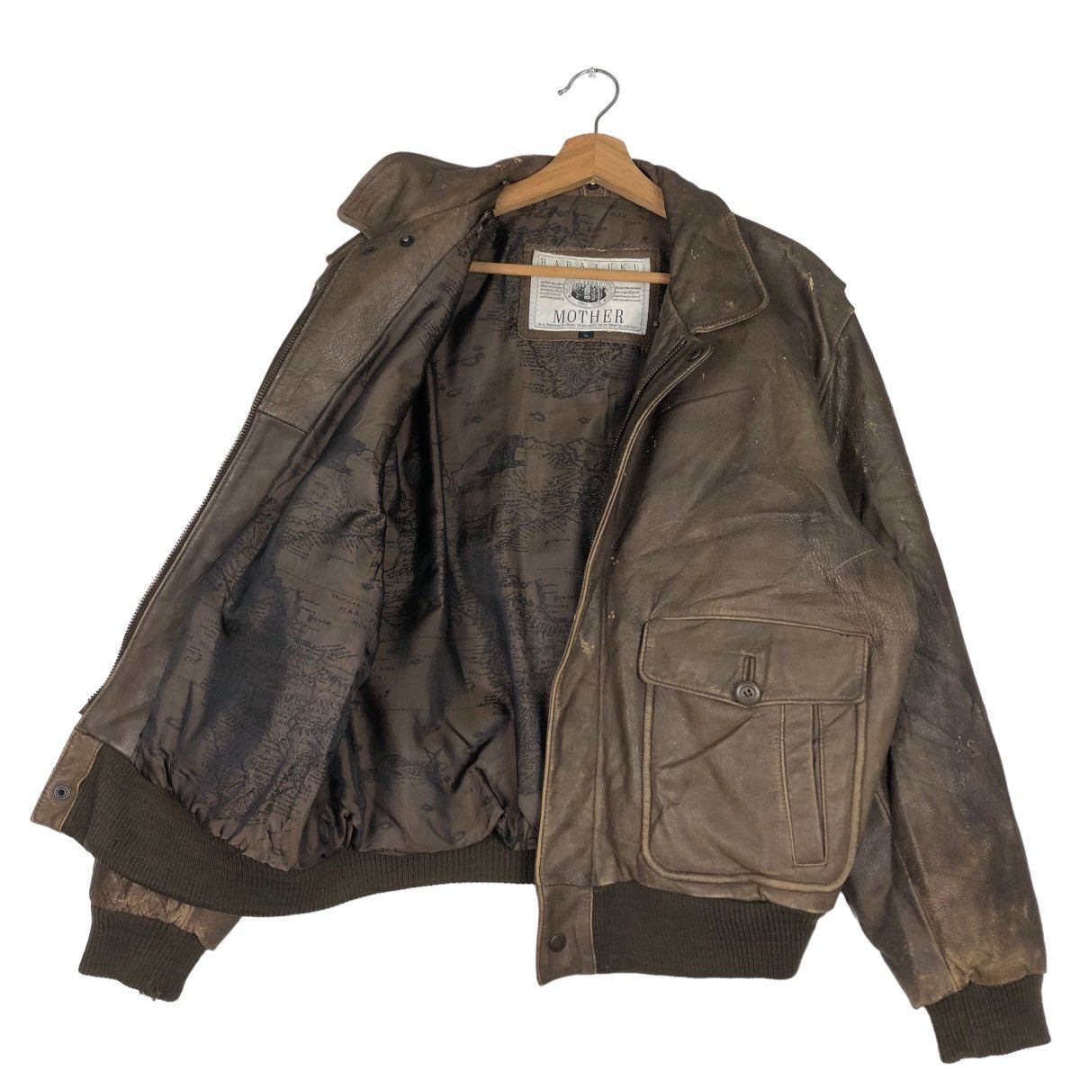 Japanese Brand 🔥Vtg Genuine Leather Jacket Bomber Harajuku Mother Map Size US L / EU 52-54 / 3 - 9 Thumbnail