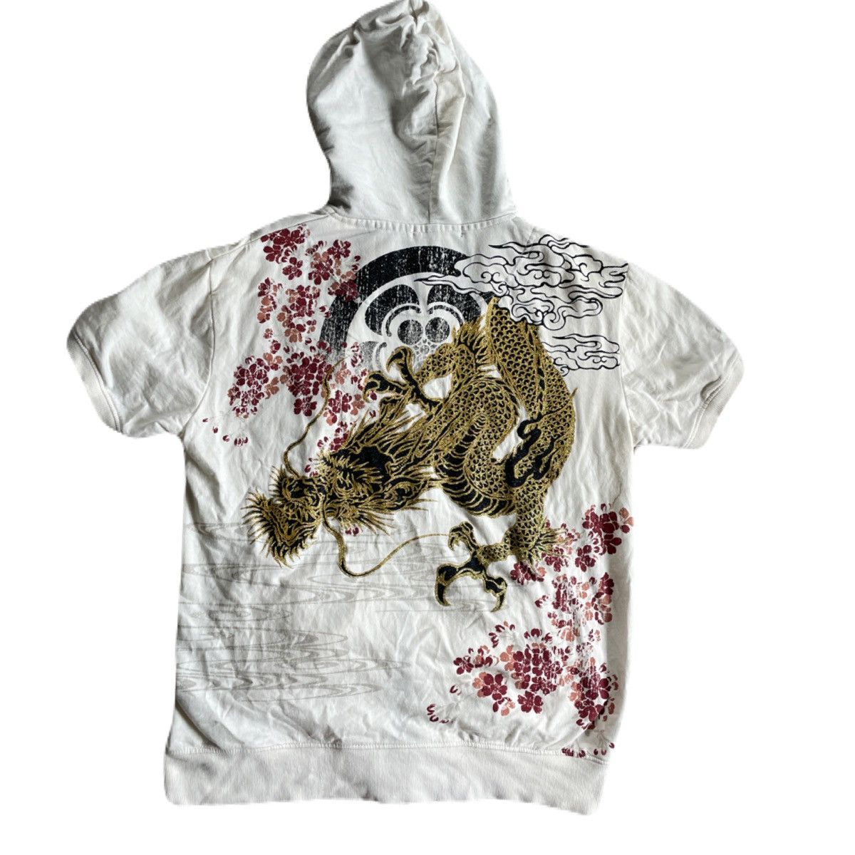 Japanese Brand 2000s Japanese Sukajan Sakura Dragon Short Sleeve Hoodie Size US L / EU 52-54 / 3 - 4 Thumbnail