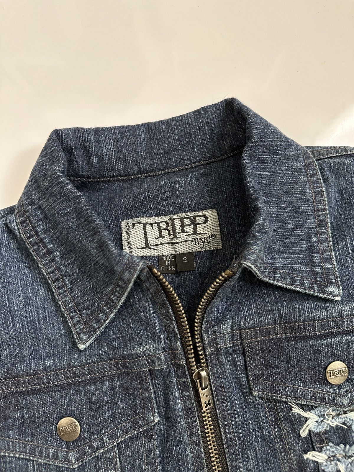 Japanese Brand Vintage Tripp Nyc Zipped-up Denim Jacket Top Size S / US 4 / IT 40 - 4 Thumbnail