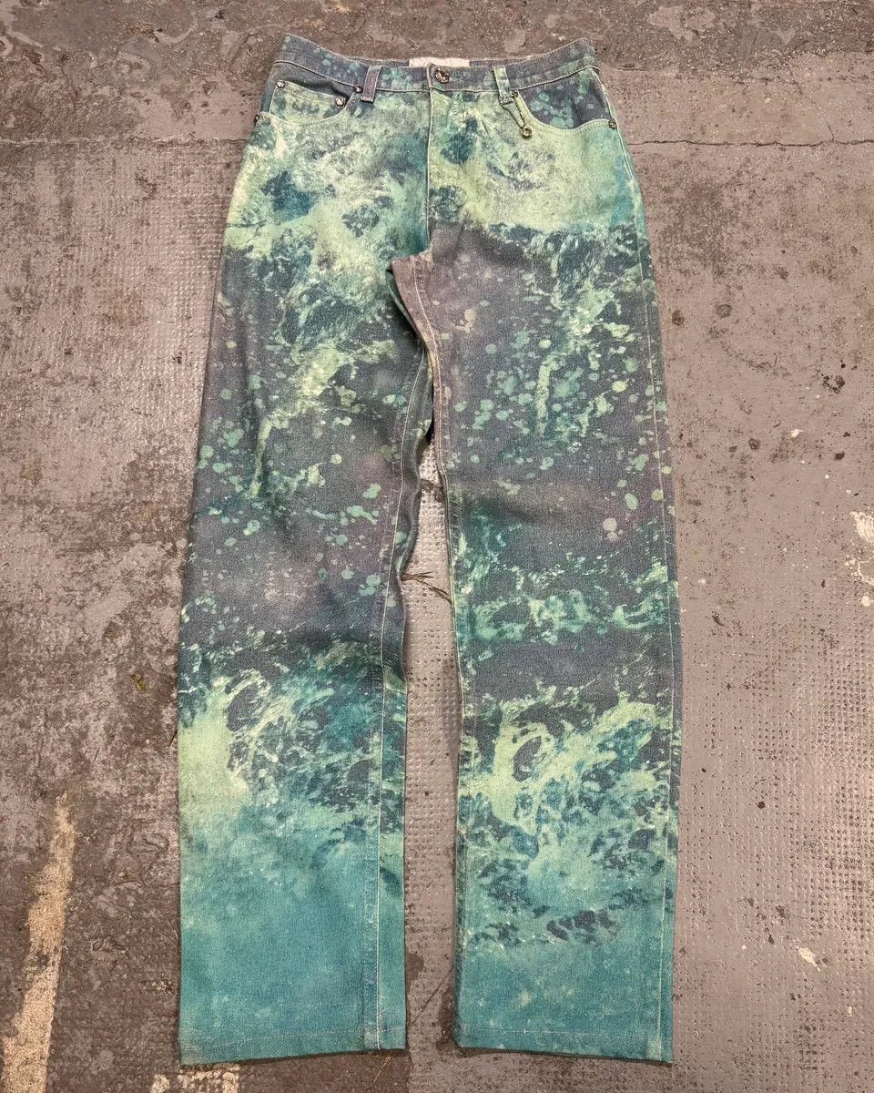 Designer × Roberto Cavalli × Vintage 1990s Roberto Cavalli Green Waves Pants Size US 39 - 1 Thumbnail