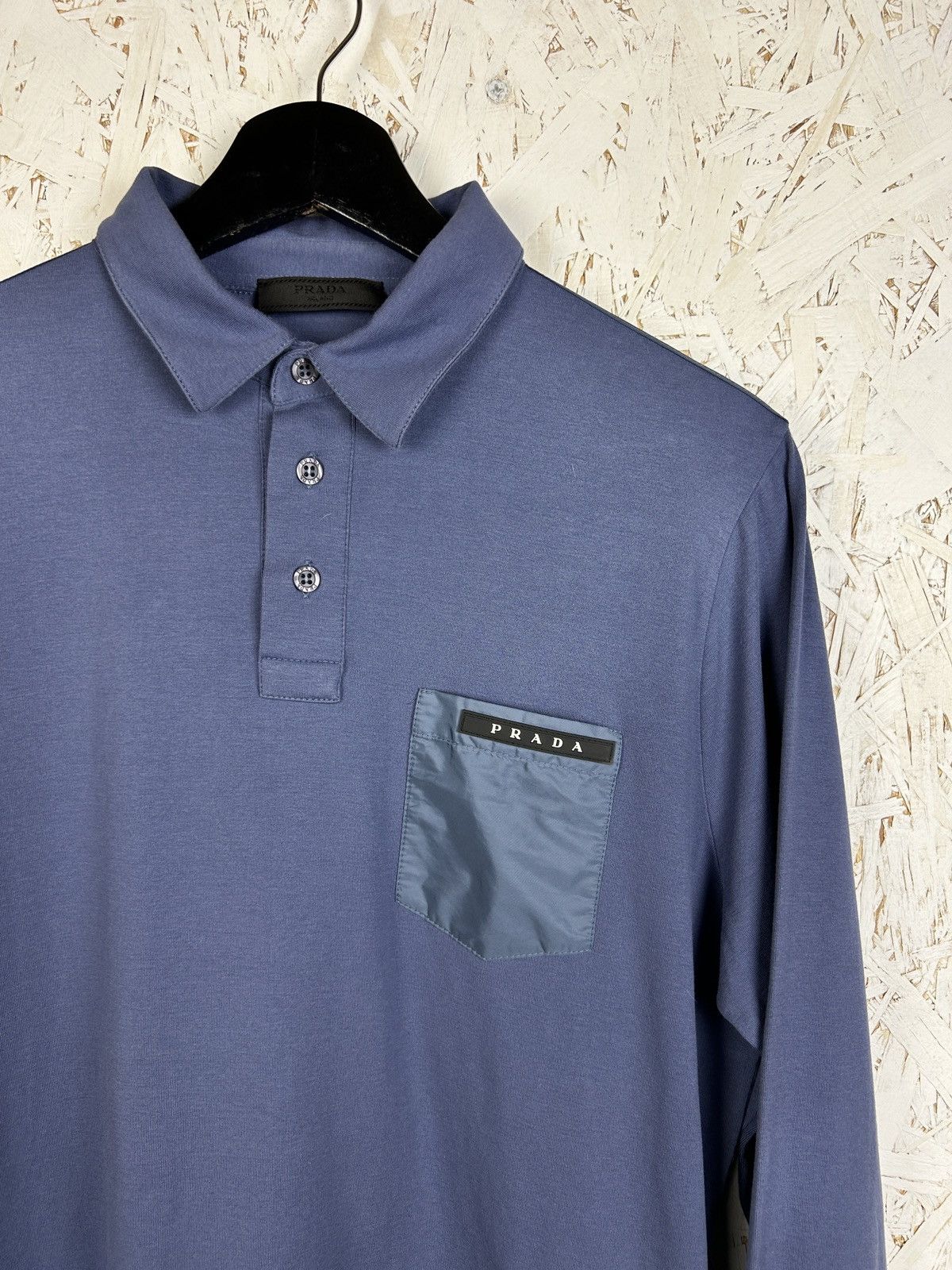 Prada Prada SS19 Nylon Pocket Collared Polo Long Sleeve Blue M Size US M / EU 48-50 / 2 - 2 Thumbnail