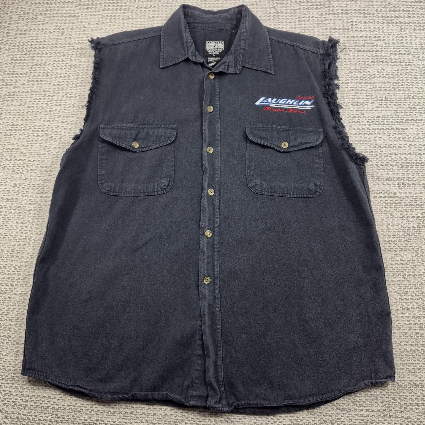 Vintage VINTAGE Laughlin River Run Shirt Mens Large Black Denim Sleeveless Eagle 2004 Size US L / EU 52-54 / 3 - 2 Thumbnail