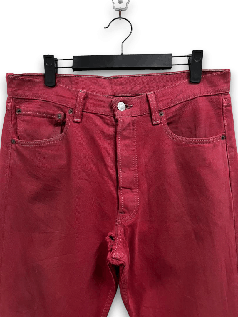 Levi's Vintage 90s Levis 501 Ripped Loose Red Jeans 33x30 Size US 33 - 4 Thumbnail