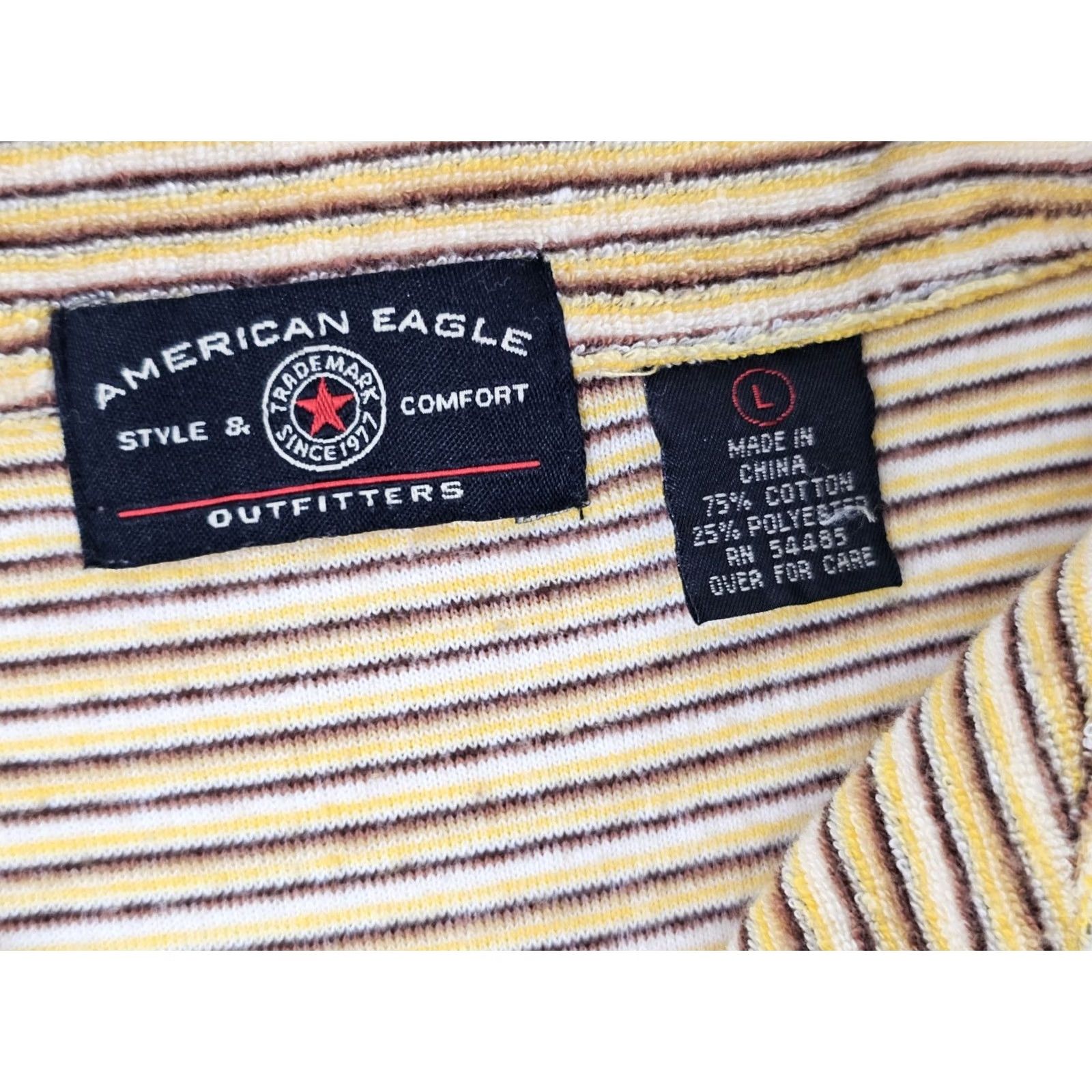 American Eagle Outfitters VINTAGE American Eagle Polo Shirt Men L Yellow Striped Chenille Terry Plush Earthy Old School Logo AE MENS Polo Size US L / EU 52-54 / 3 - 4 Thumbnail