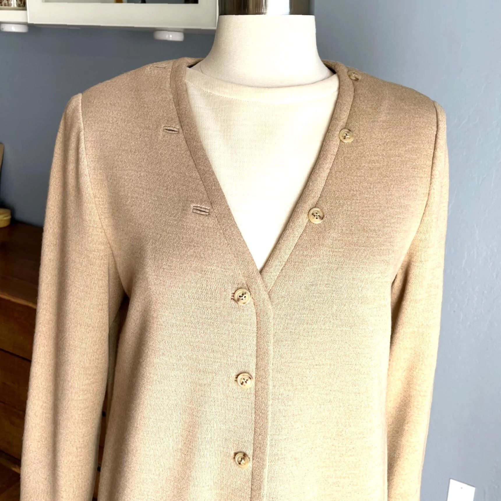 Bill Blass VINTAGE Bill Blass Dress Wool Beige Black 12 Sheath 1970s Women's Size XL / US 12-14 / IT 48-50 - 6 Thumbnail