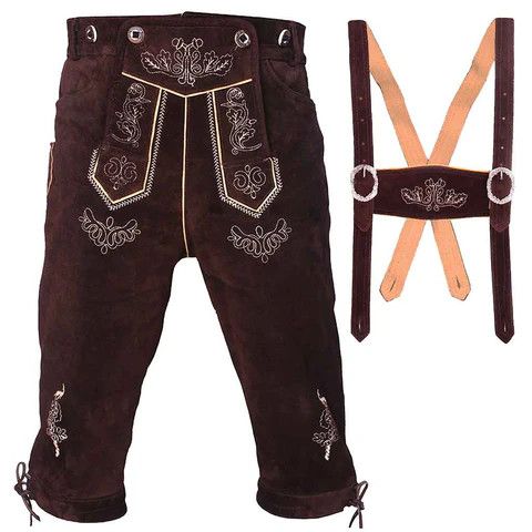 Other Men's Lederhosen Knee-length Brown Bundhosen "Helmut" Size US 36 / EU 52 - 4 Thumbnail
