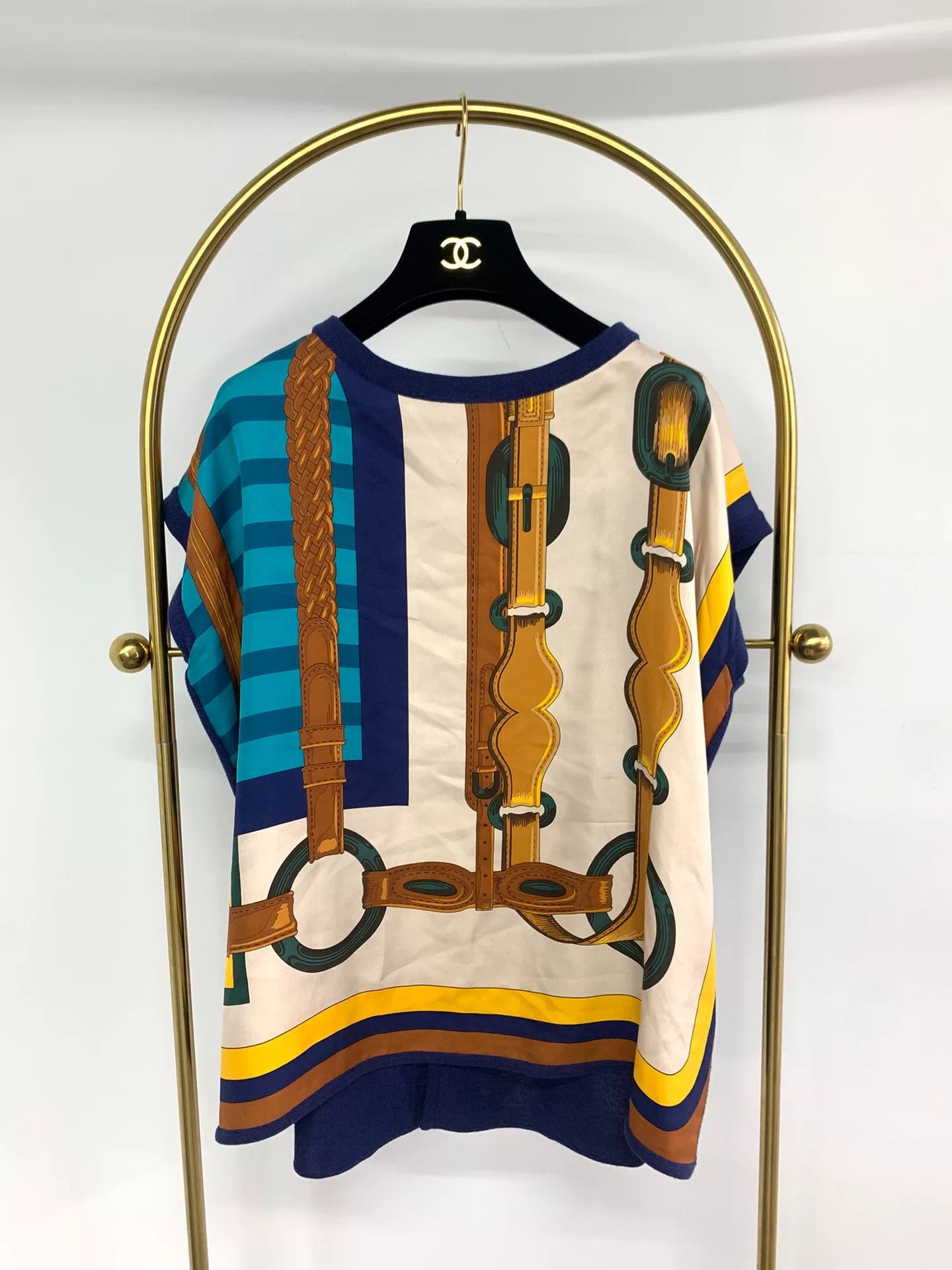 Hermes Silk Print Knit Short Sleeve