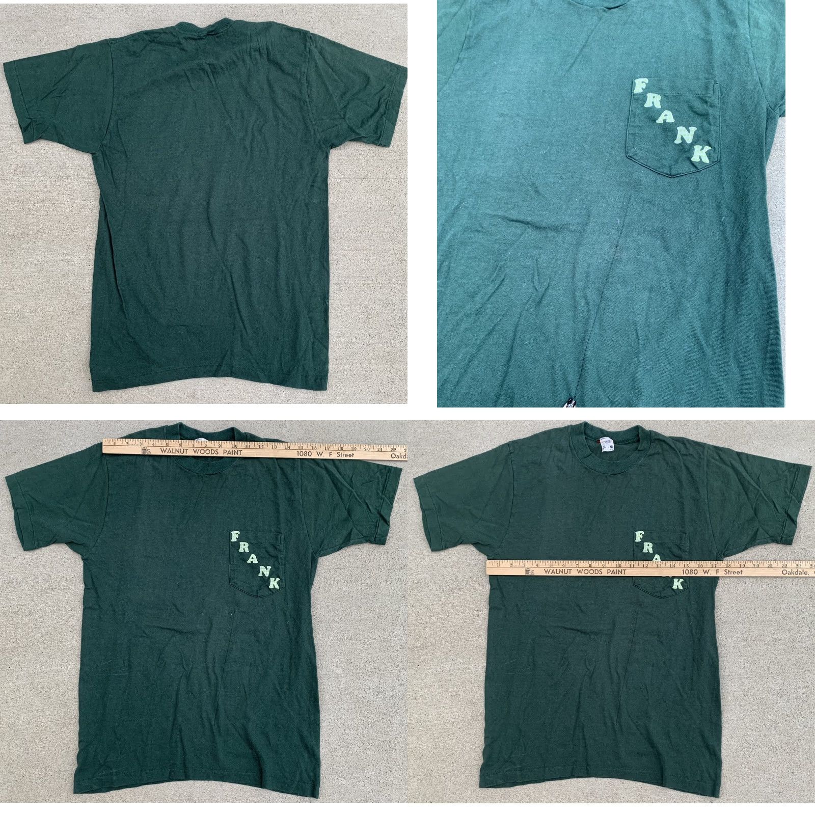 Vintage VINTAGE Pocket Tee T Shirt FRANK Green Short Sleeve M Cotton Left Front Chest Pocket Iron On Lettering Single Stitch Crew Neck Mens Shirts Size US M / EU 48-50 / 2 - 8 Thumbnail